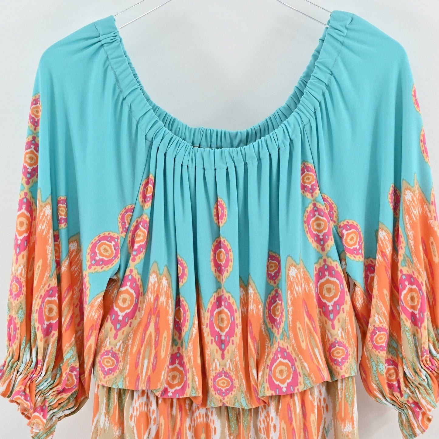 Boston Proper Blouson Dress Size 6 Colorful Ikat Off The Shoulder Boho Vibrant
