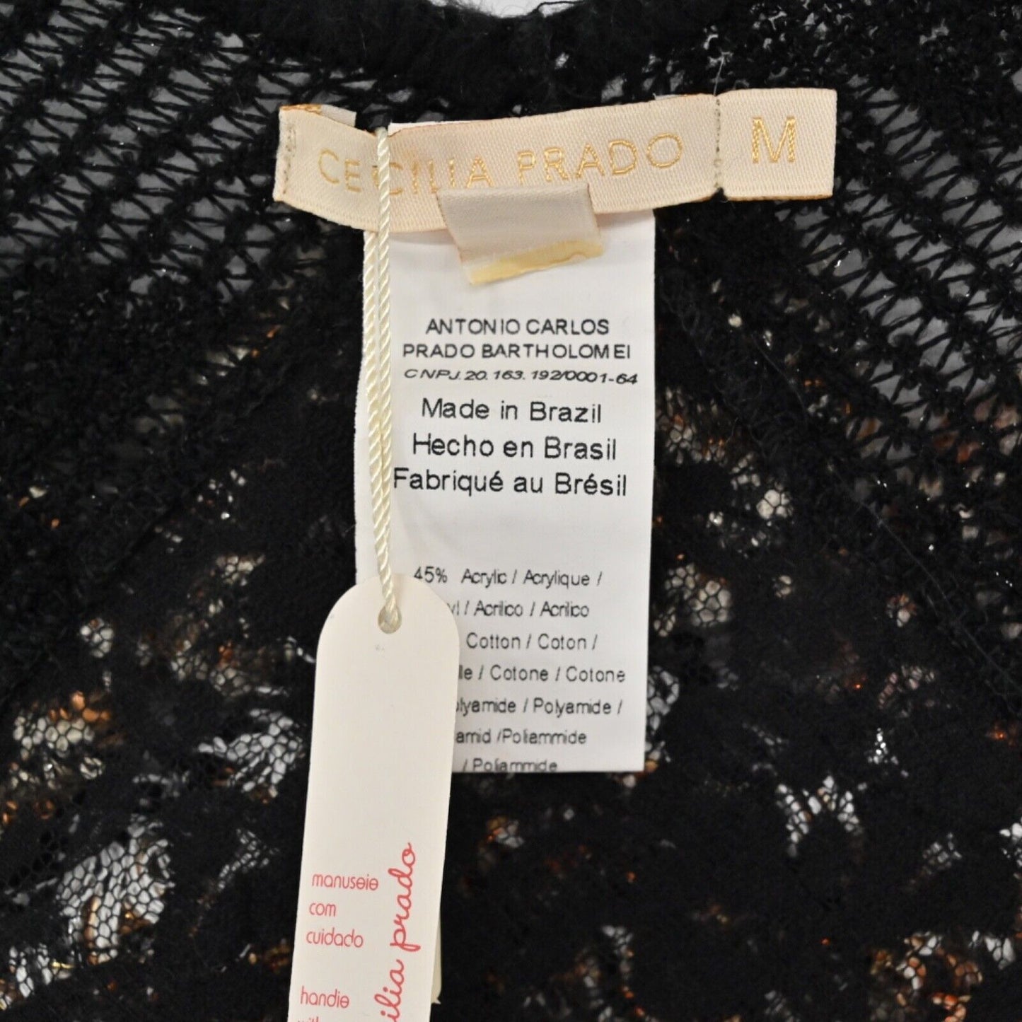ANTHROPOLOGIE Poncho Womens Size M CECILIA PRADO Black Floral Metallic Wrap NEW