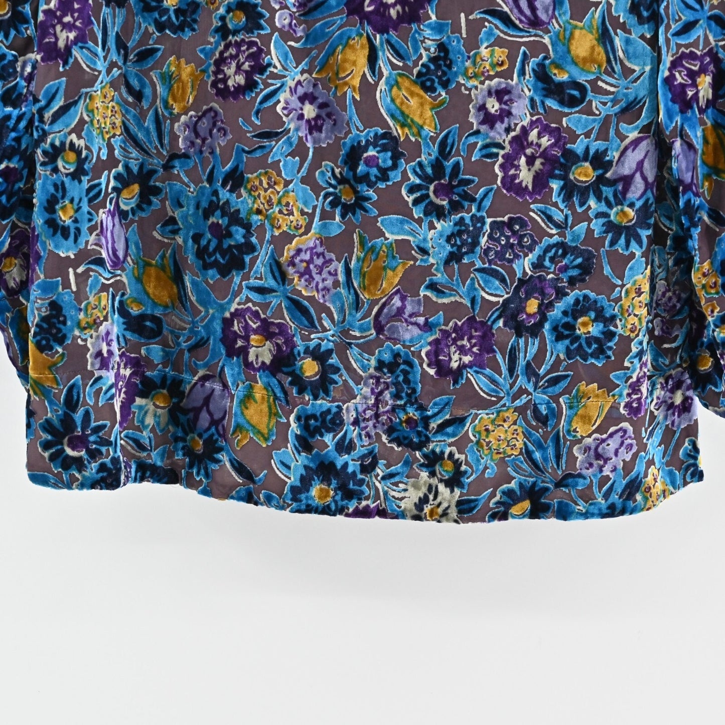 SOFT SURROUNDINGS Eliana Velvet Top Womens Size S Blue Floral Bateau Neck Blouse