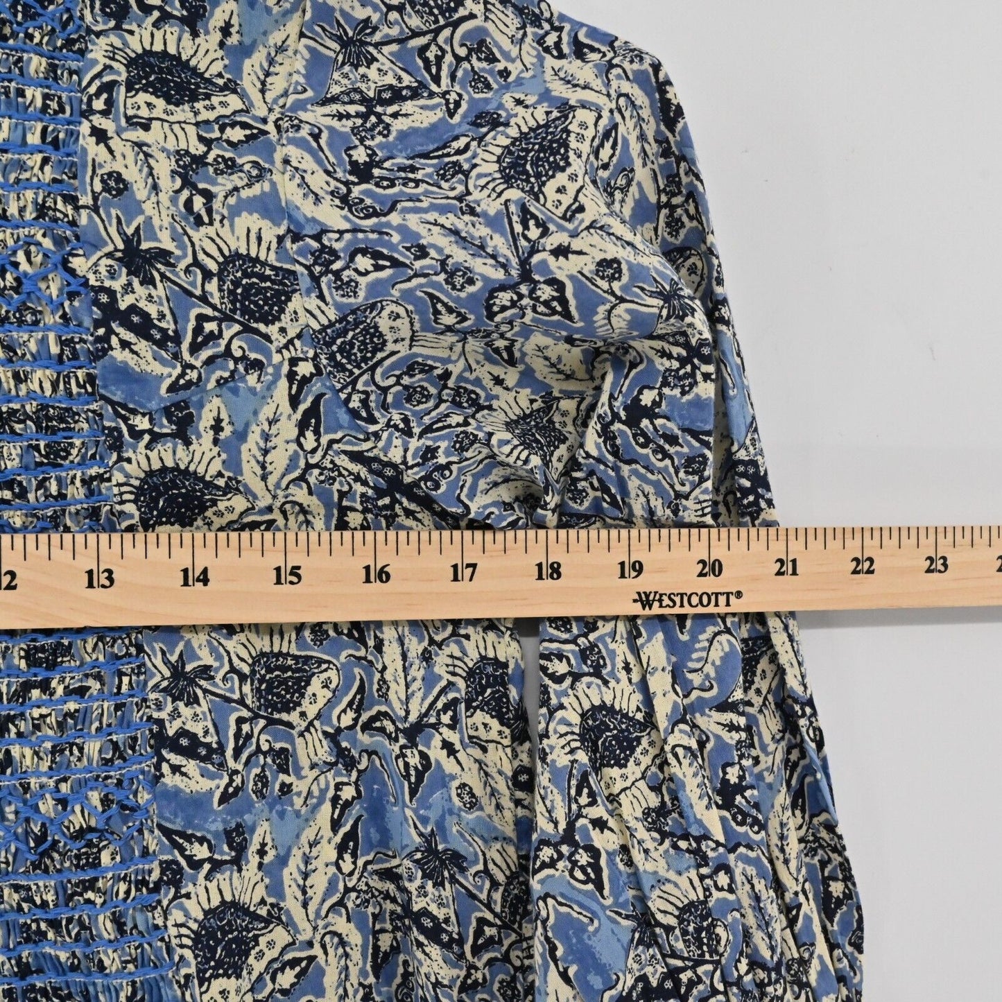 TUCKERNUCK Dress Womens Size S Ros Garden Floral Print Blue Embroidered Cotton