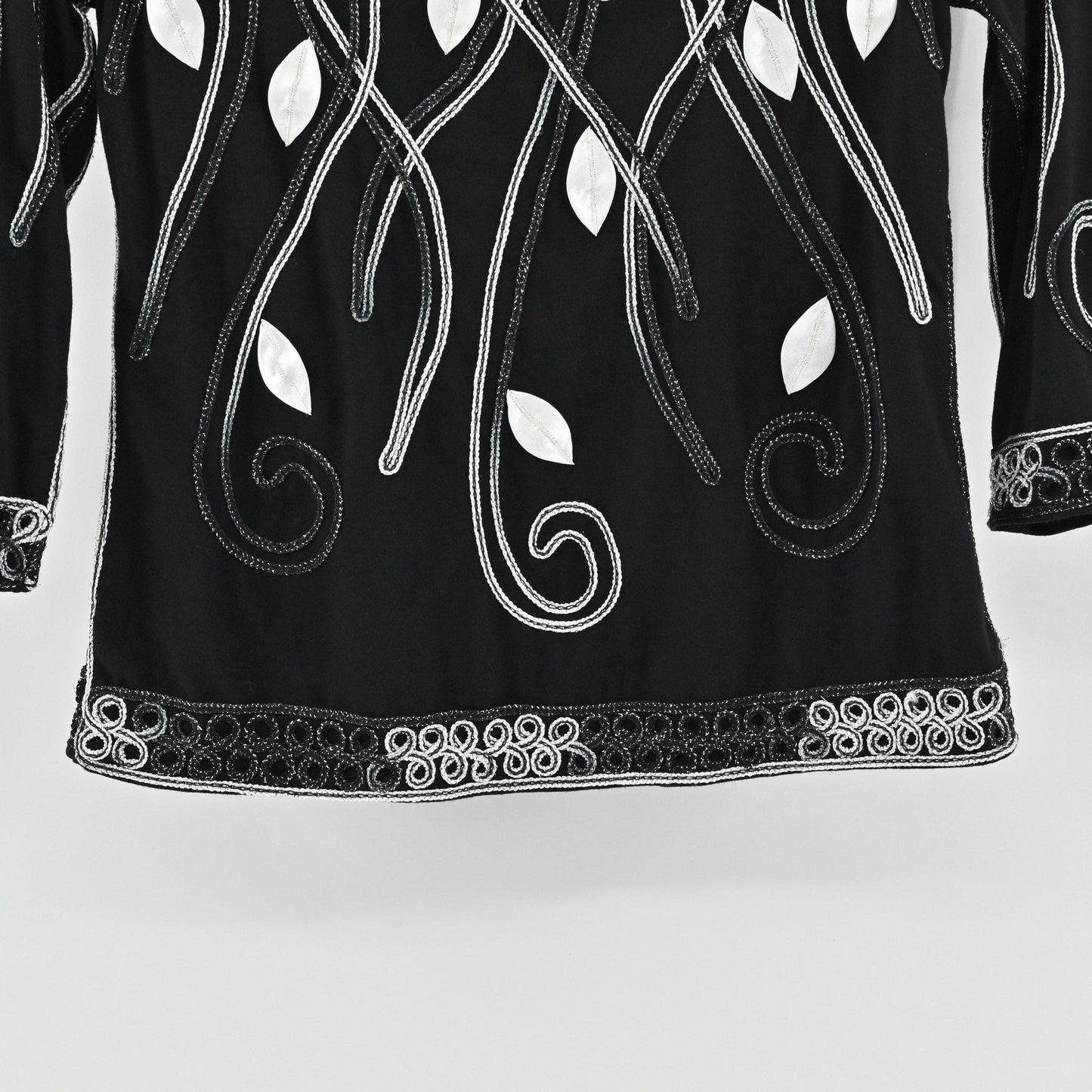 Vtg Lauren Michelle Womens Black Embroidered Top Size S Art Elegant Embellished