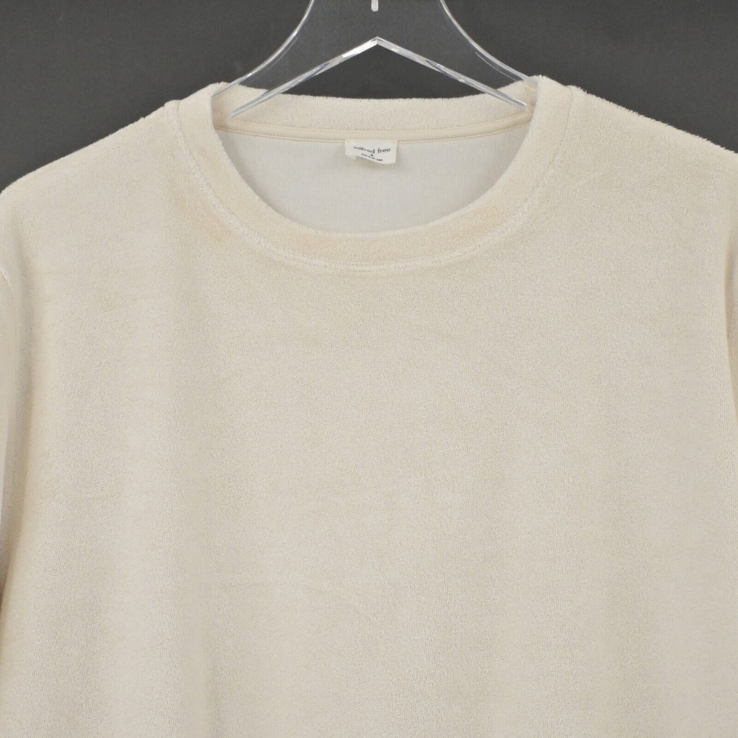 ARITZIA Top Womens Sz M WILFRED FREE Beige Terry Cloth Crop Short Sleeve Shirt