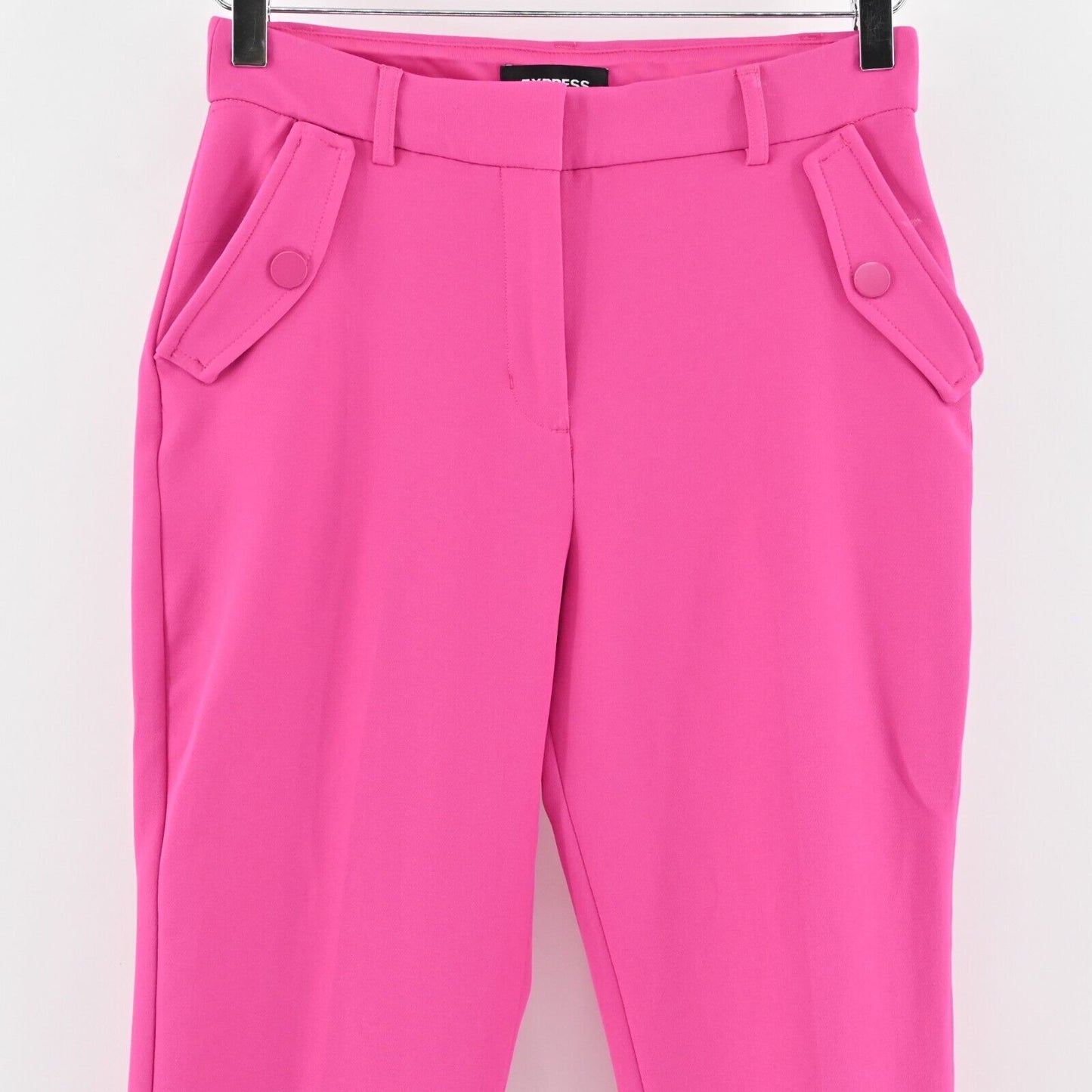 EXPRESS Pants Womens Sz 2S Solid Hot Pink Stretch Crop High Rise Pockets Office
