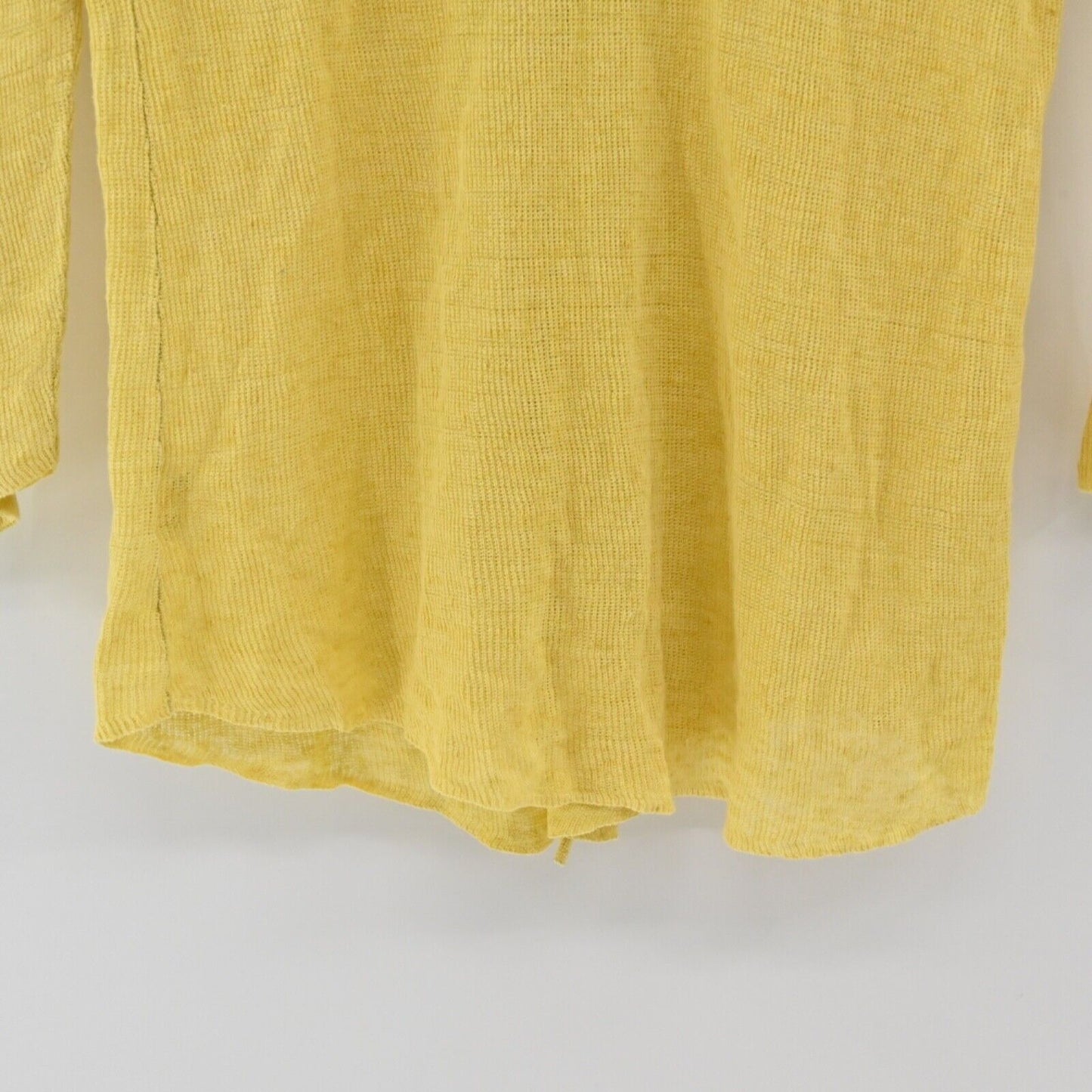 EILEEN FISHER Top Womens Sz L Yellow 100% Linen Knit Long Sleeve Button Up Boho