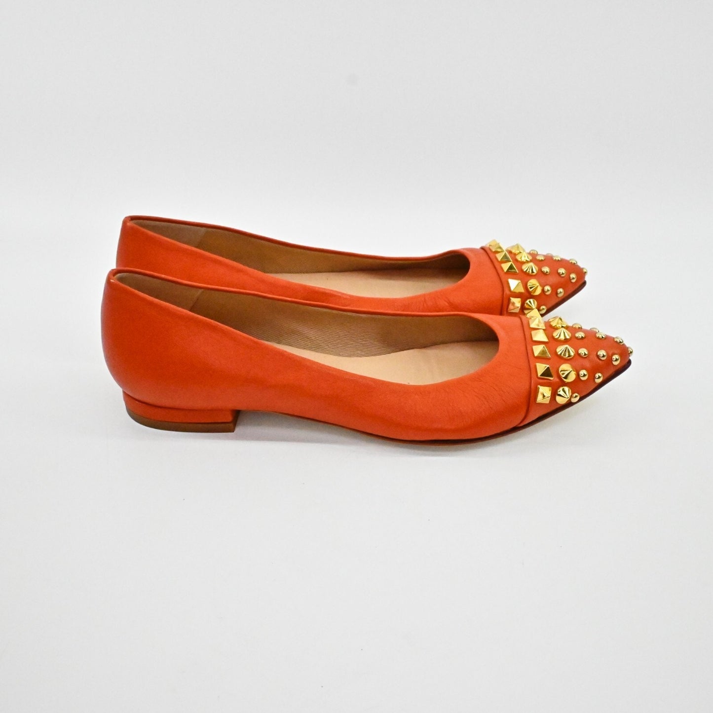 FRENCH SOLE NY Norse Leather Studded Flats Womens Size 5.5B Pointed Toe Gold