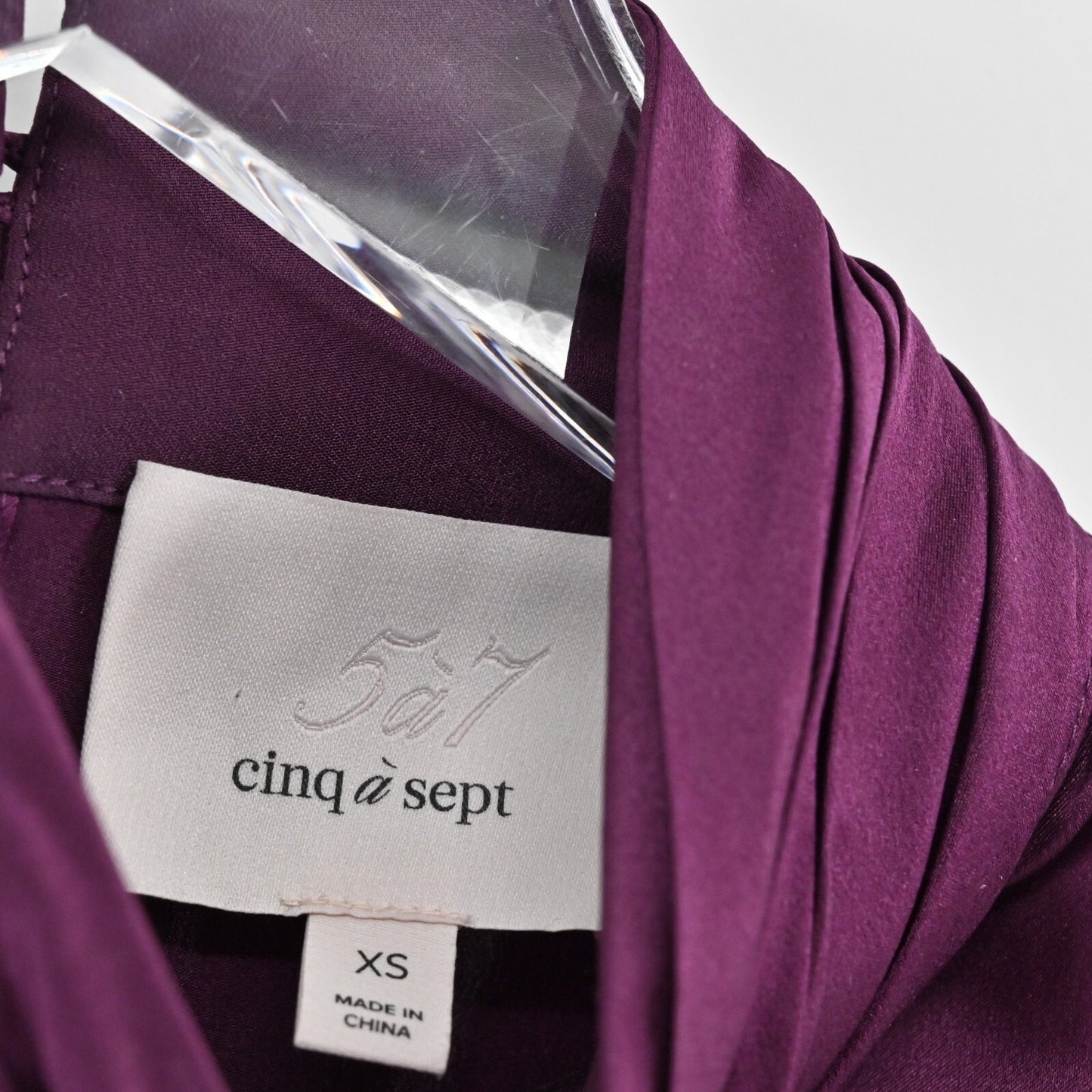 CINQ A SEPT Womens Silk Top Size XS Satin Purple Mock Neck Sleeveless Blouse