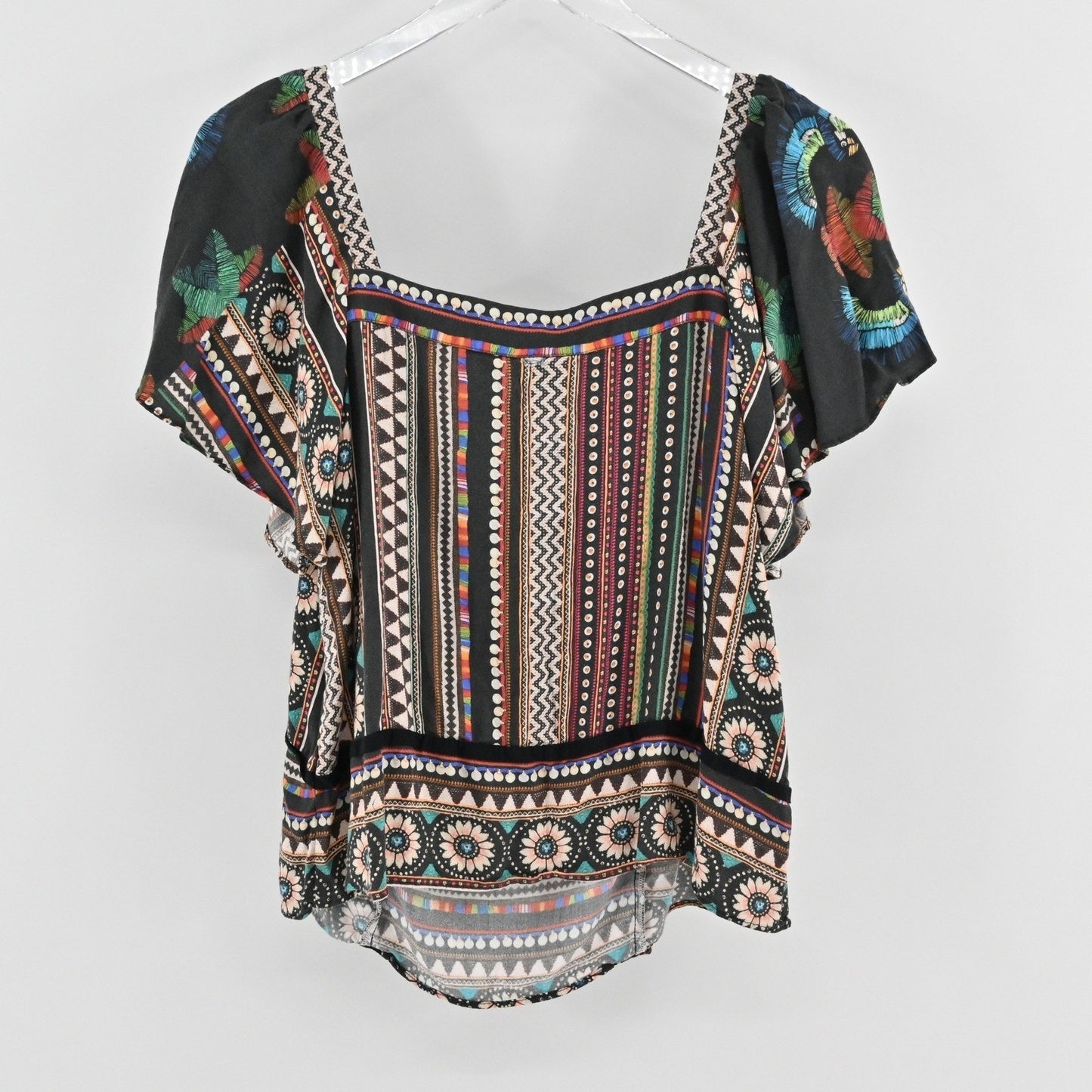 Anthropologie Farm Rio Nicolasa Blouse Size L Flutter Sleeve Boho Butterfly Top