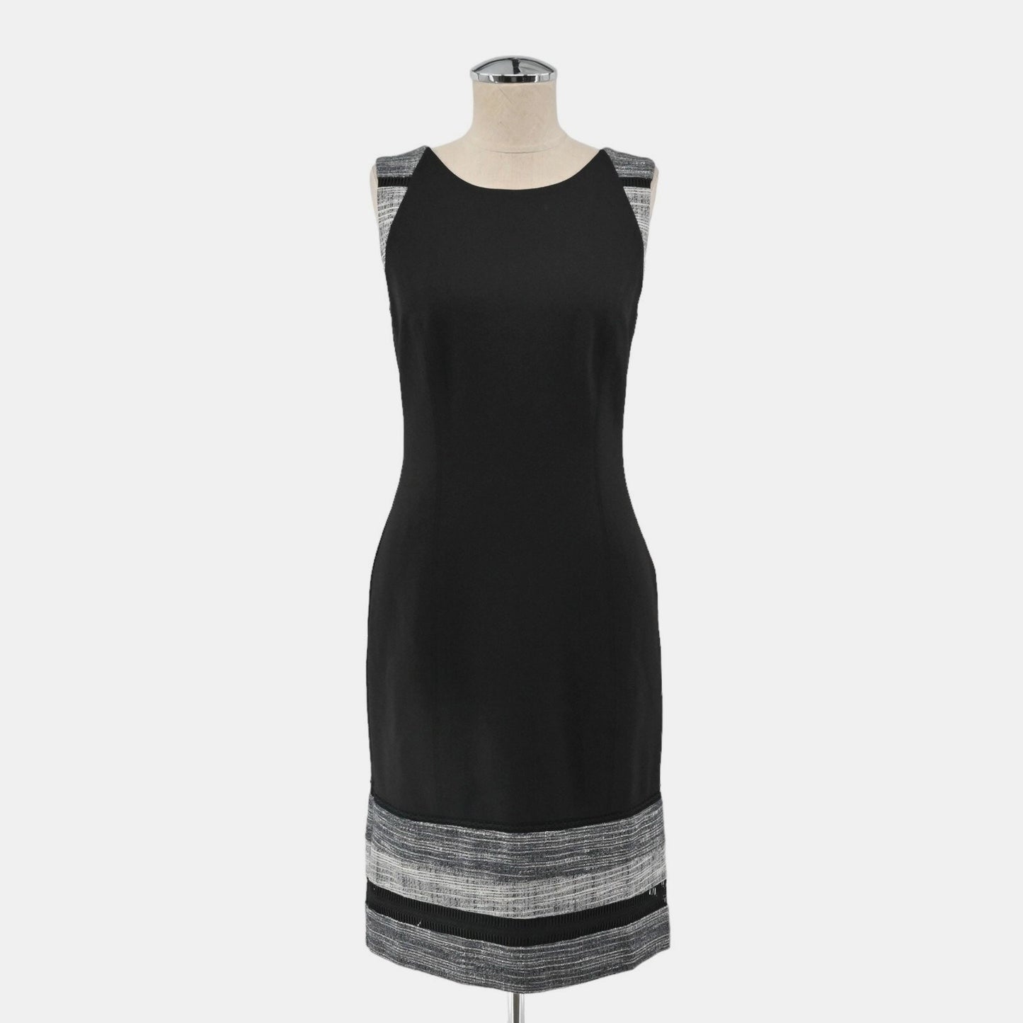 WHBM Sheath Dress Size 2 Black Sleeveless Tweed Trim Stripe Minimalist Elegant