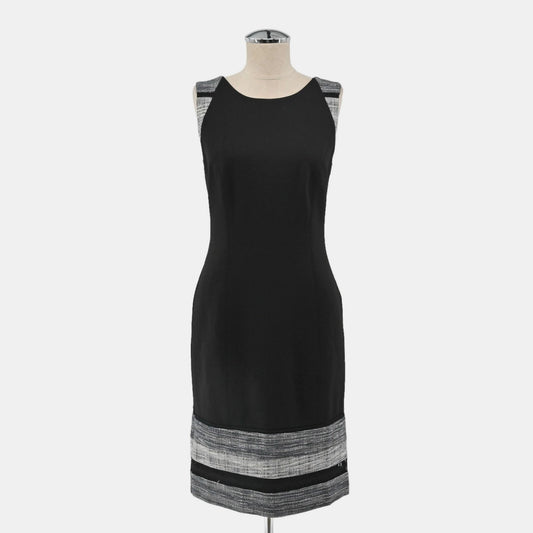 WHBM Sheath Dress Size 2 Black Sleeveless Tweed Trim Stripe Minimalist Elegant