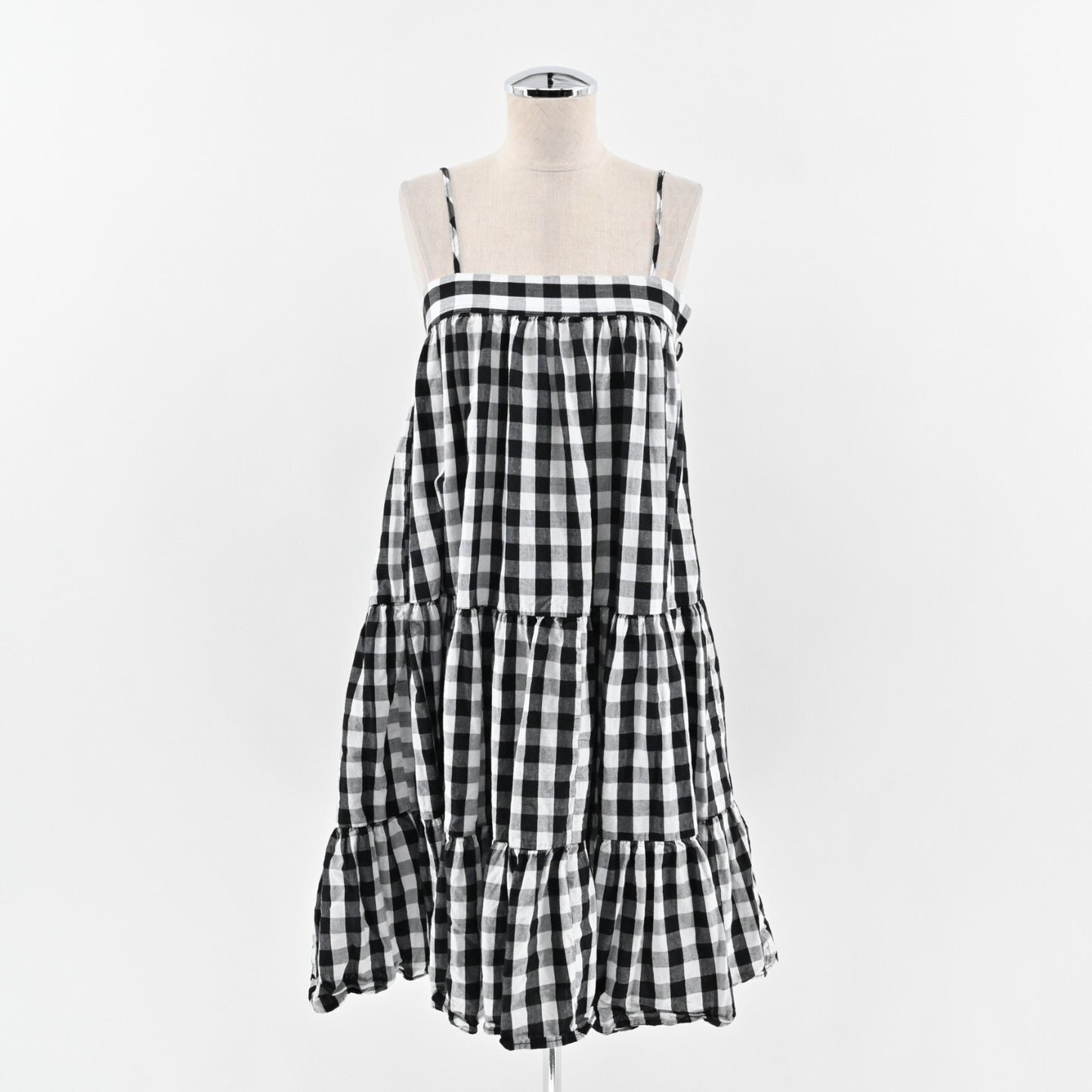 OPT Dress Size S Barbie Doll Sleeveless Straight Neck Mini Black White Gingham