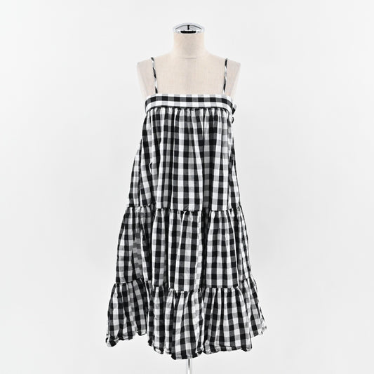 OPT Dress Size S Barbie Doll Sleeveless Straight Neck Mini Black White Gingham