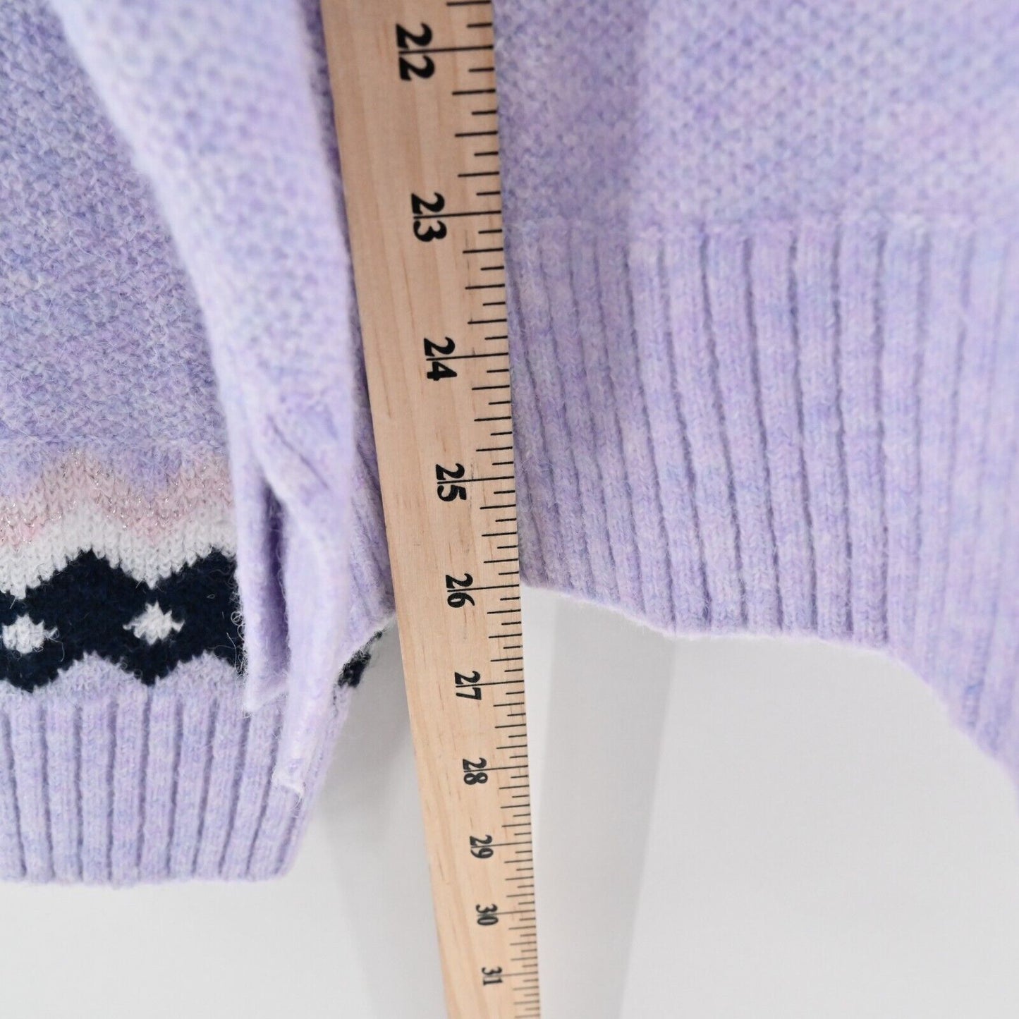 525 AMERICA Sweater Womens Size XL Lurex Fair Isle Soft Knit Lavender Ski Lodge