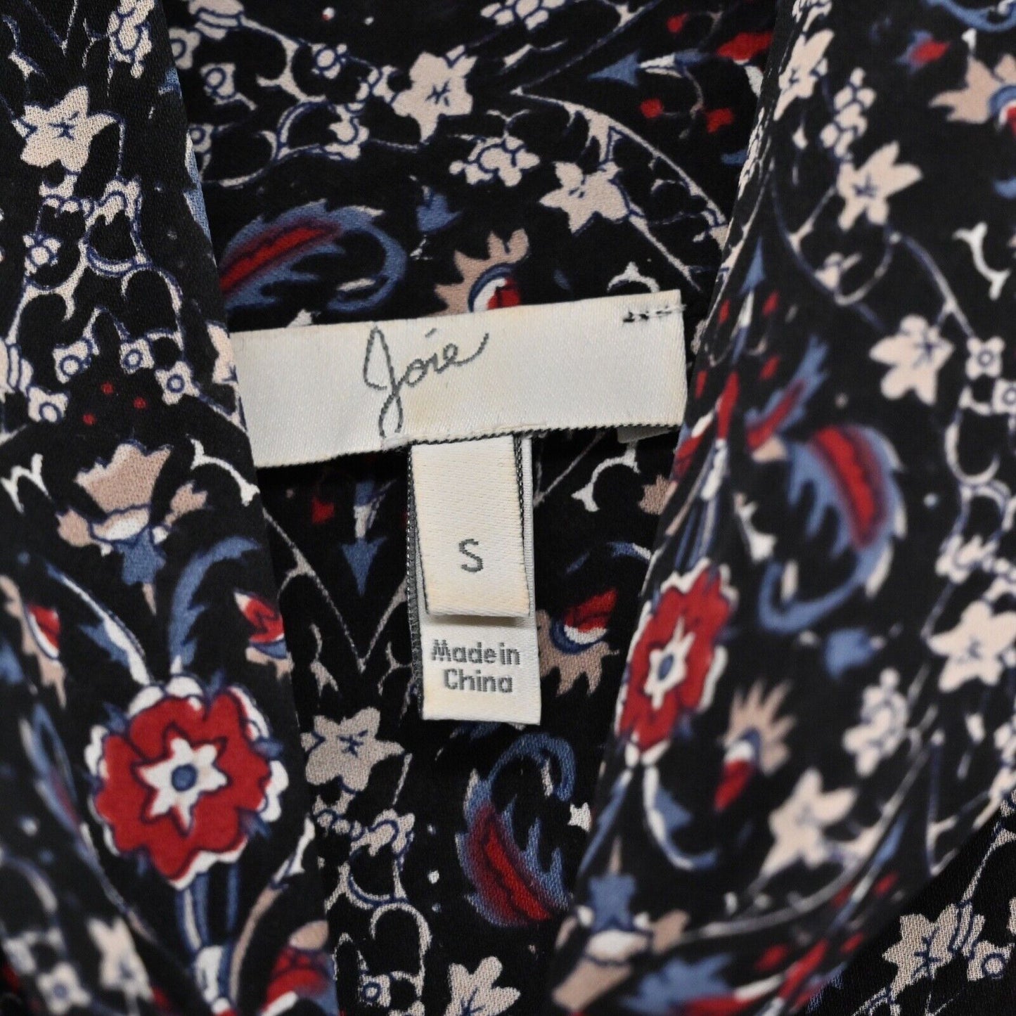 JOIE Dress Sz S Jamira Black Floral Silk Tie Neck Bell Sleeve Ruffle Mini Ditsy