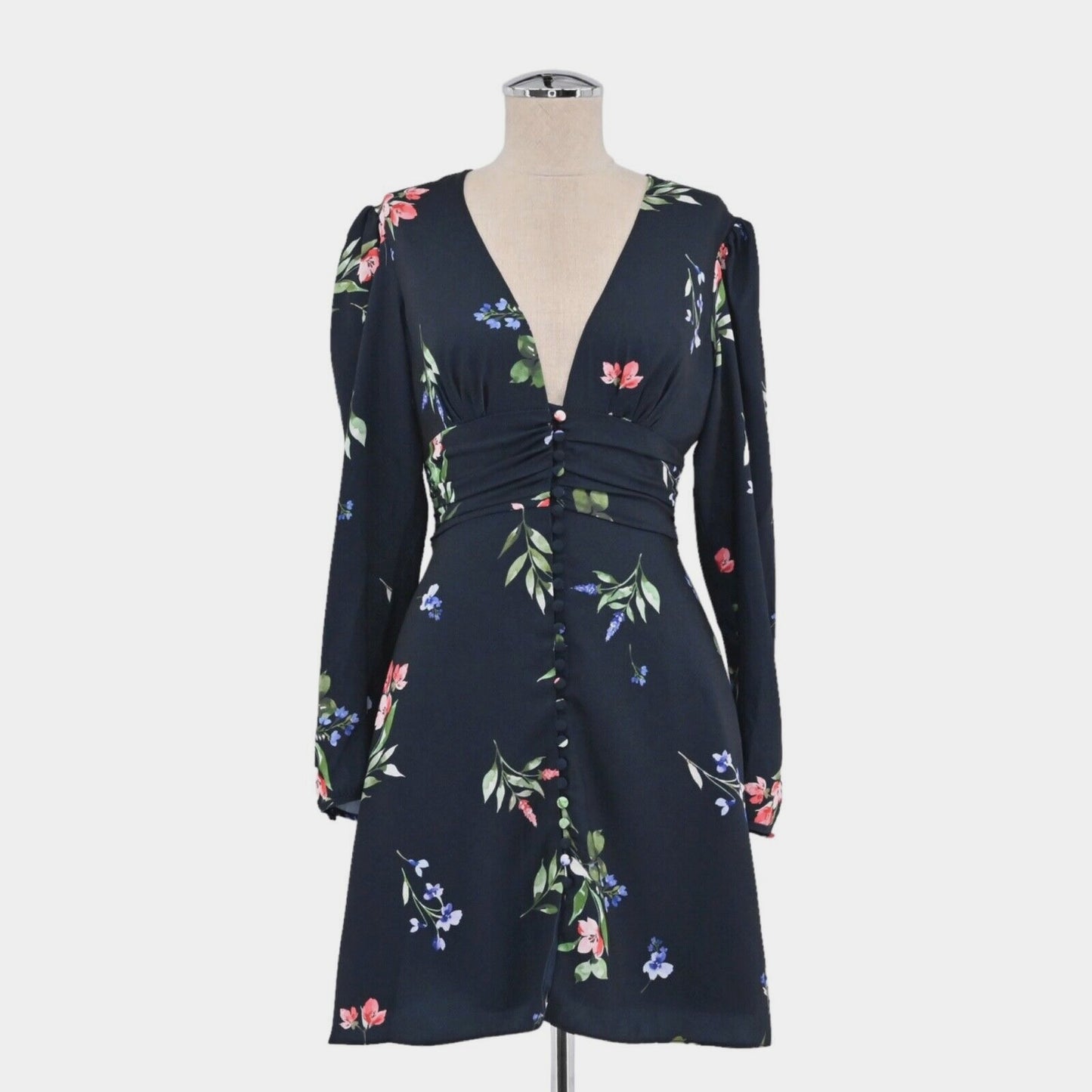 KEEPSAKE Womens Glory Blue Floral Dress Size XS Mini Empire Waist Puff Sleeve