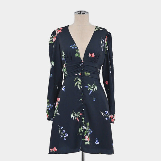 KEEPSAKE Womens Glory Blue Floral Dress Size XS Mini Empire Waist Puff Sleeve