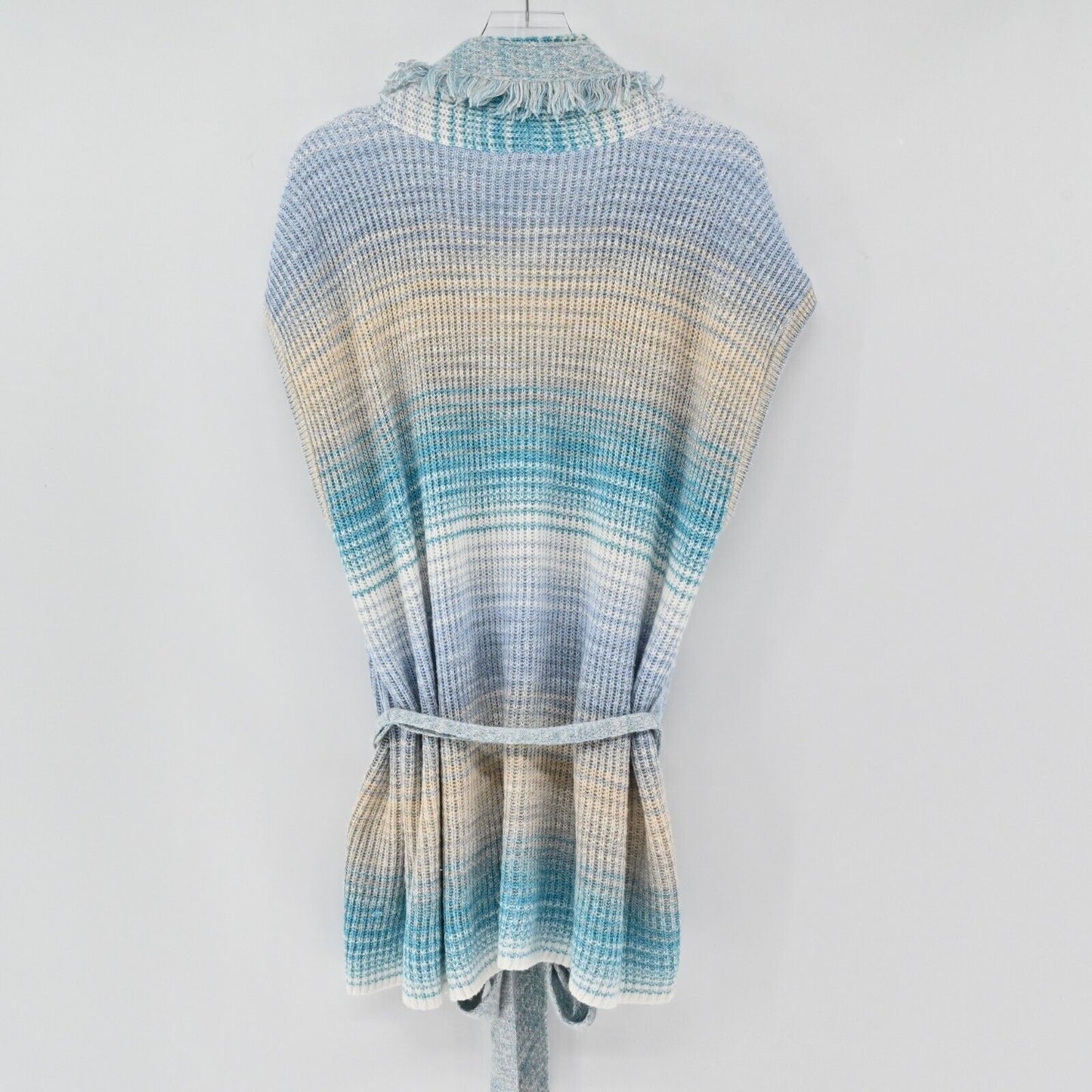 INTERMIX Sweater Womens Size M Drop Shoulder Knit Fringe Cardigan Tie Blue Multi