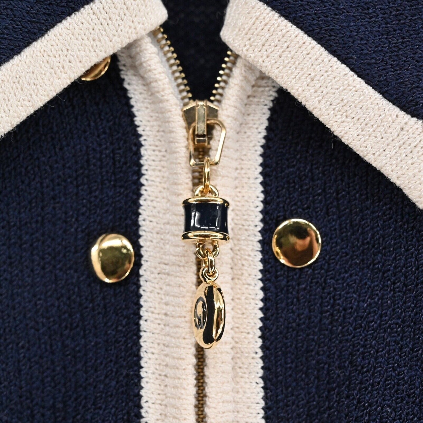 Vtg ST JOHN Skirt Suit Size 8/10 Navy Blue Santana Knit Full Zip Jacket Dog Show