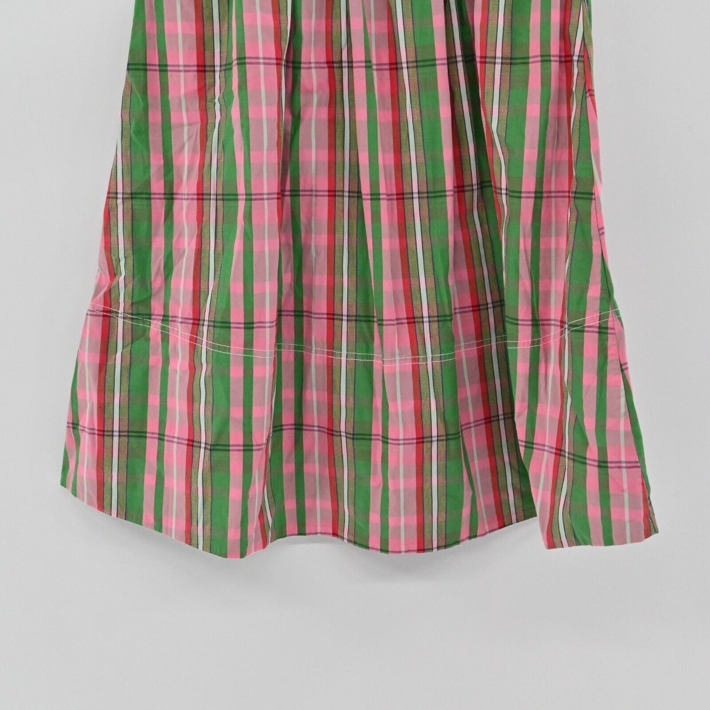 J CREW Skirt Sz 00 Pink Green Plaid Organic Cotton Blend Button Front Midi Retro