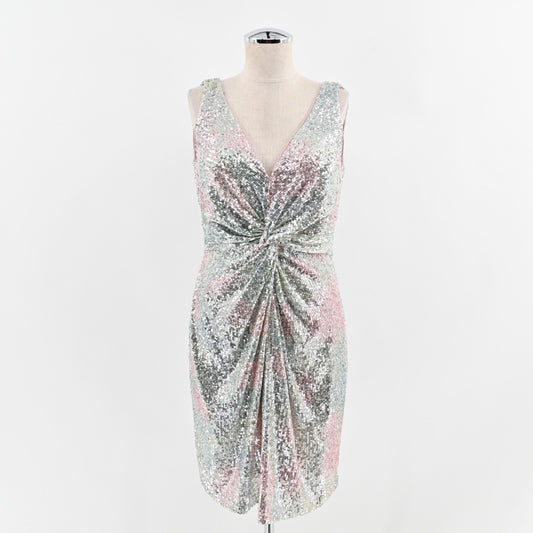 NICOLE MILLER Tiffany Sequin Dress Sz 6 Pastel Tie Dye Sleeveless Twist Mini NEW
