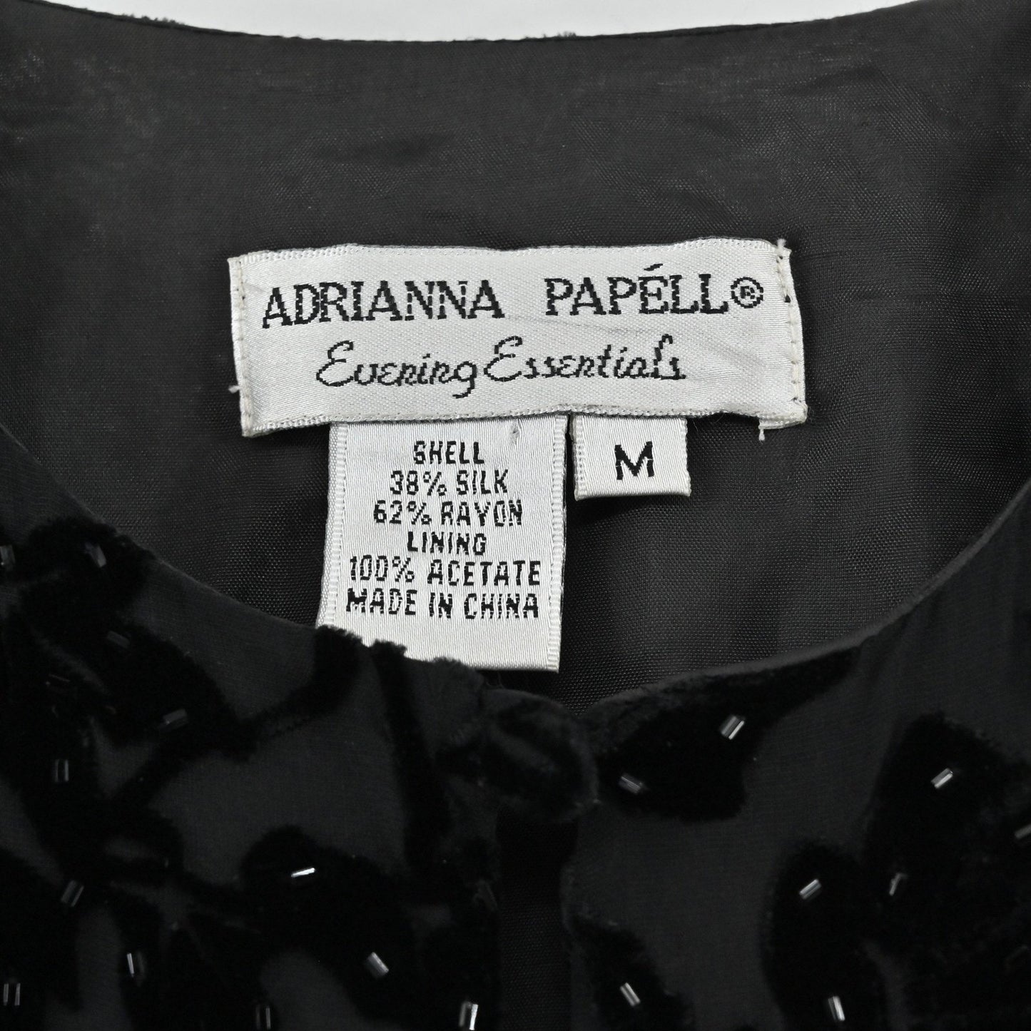 Vtg Adrianna Papell Black Silk Jacket Size M Velvet Beaded Floral Embellished