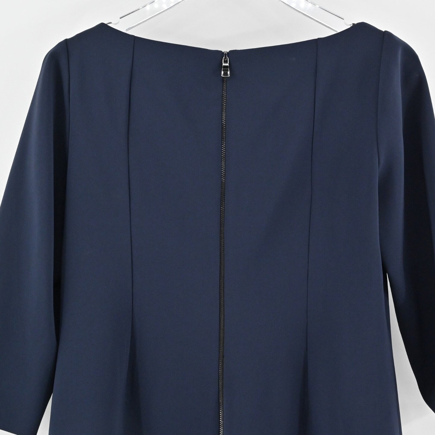 MOSCHINO Ruched Sheath Dress Size 12 Navy Boat Neck 3/4 Sleeve CHEAP AND CHIC