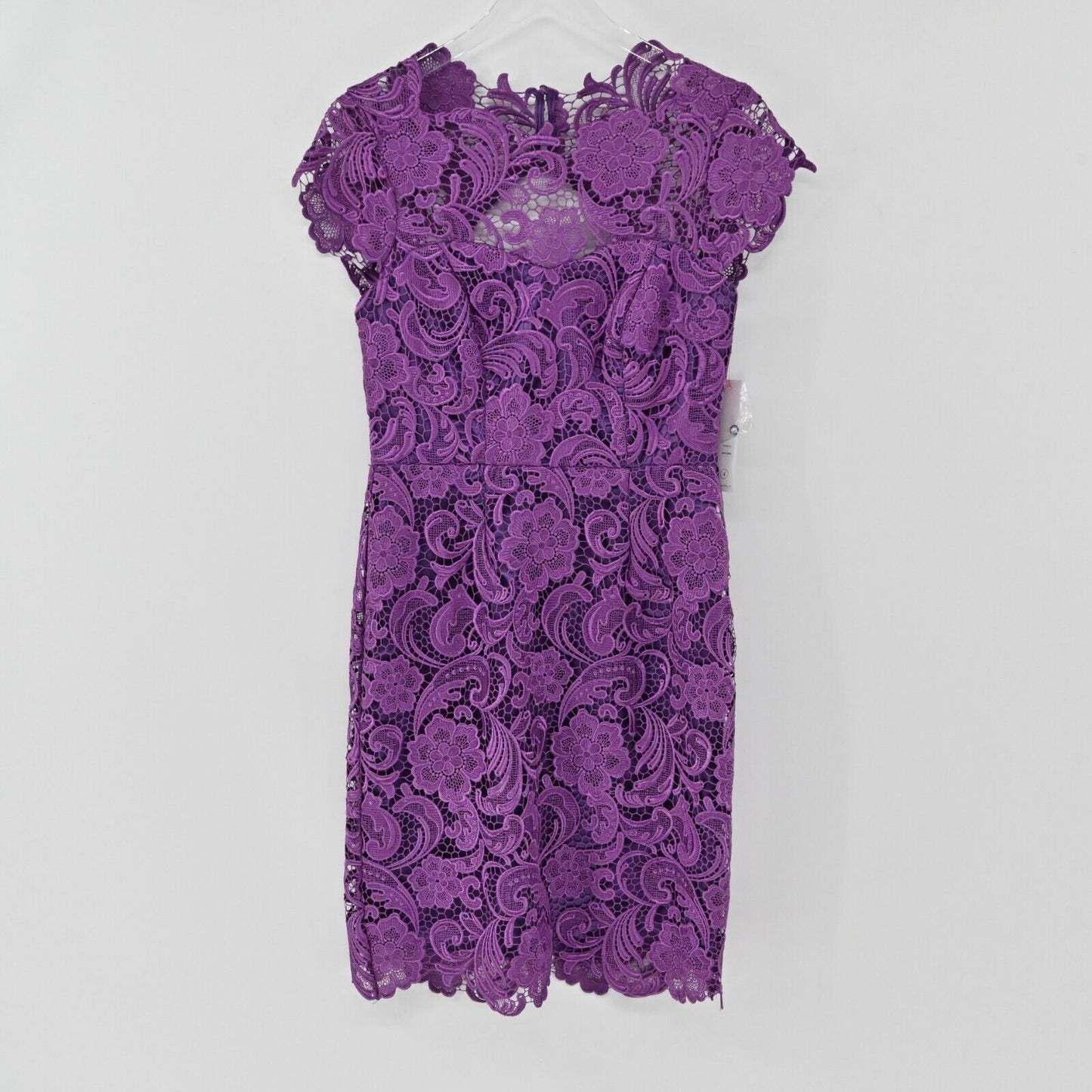 DECODE 1.8 Dress Womens Size 4 Scalloped Lace Short Sleeve Sheath Purple NEW