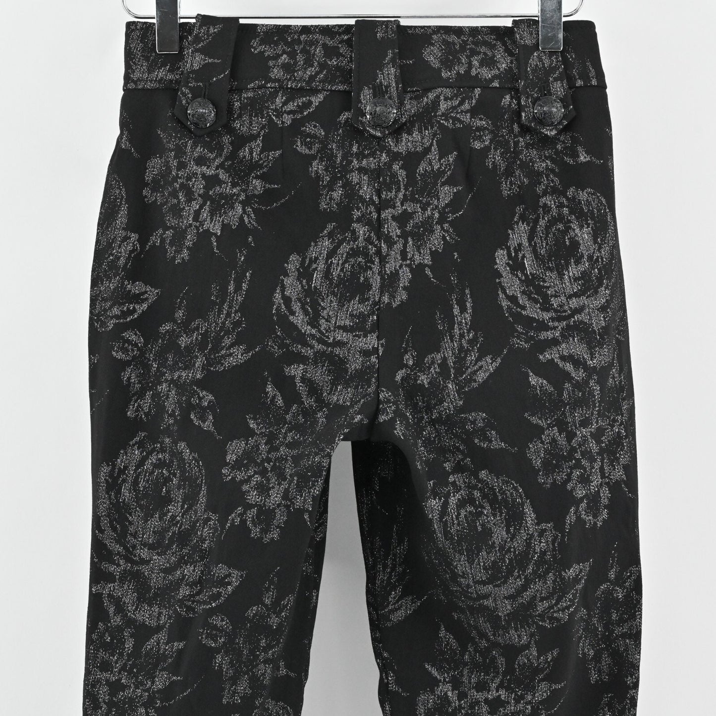 WHBM Brocade Floral Pants Womens 4 Jacquard Floral Tuxedo Silver Button Metallic