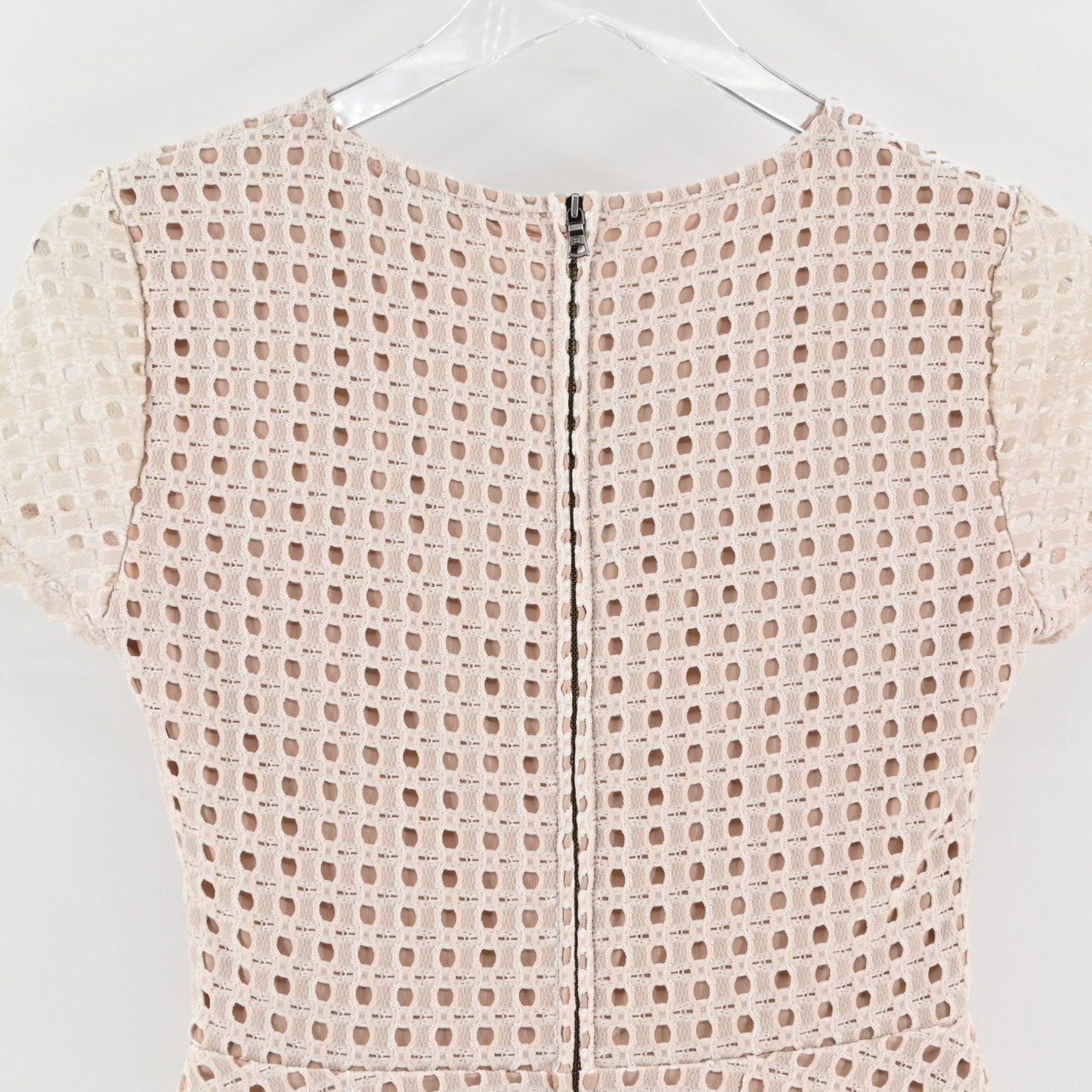 BCBGMaxazria Womens Kaleigh‎ Peplum Lace Eyelet Top Size XS Blouse Cream White