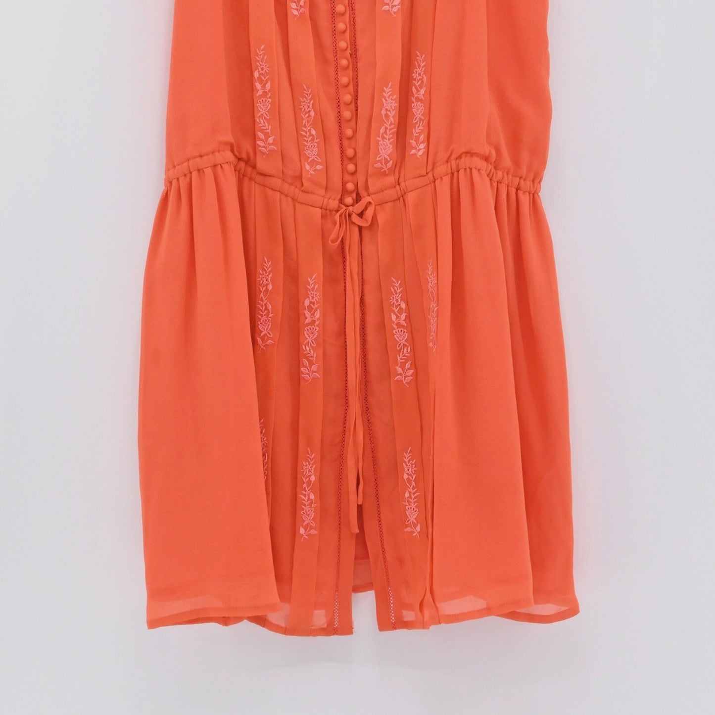 JOIE Womens Embroidered Silk Dress Size S Orange Boho Sleeveless Pin Tuck Lined