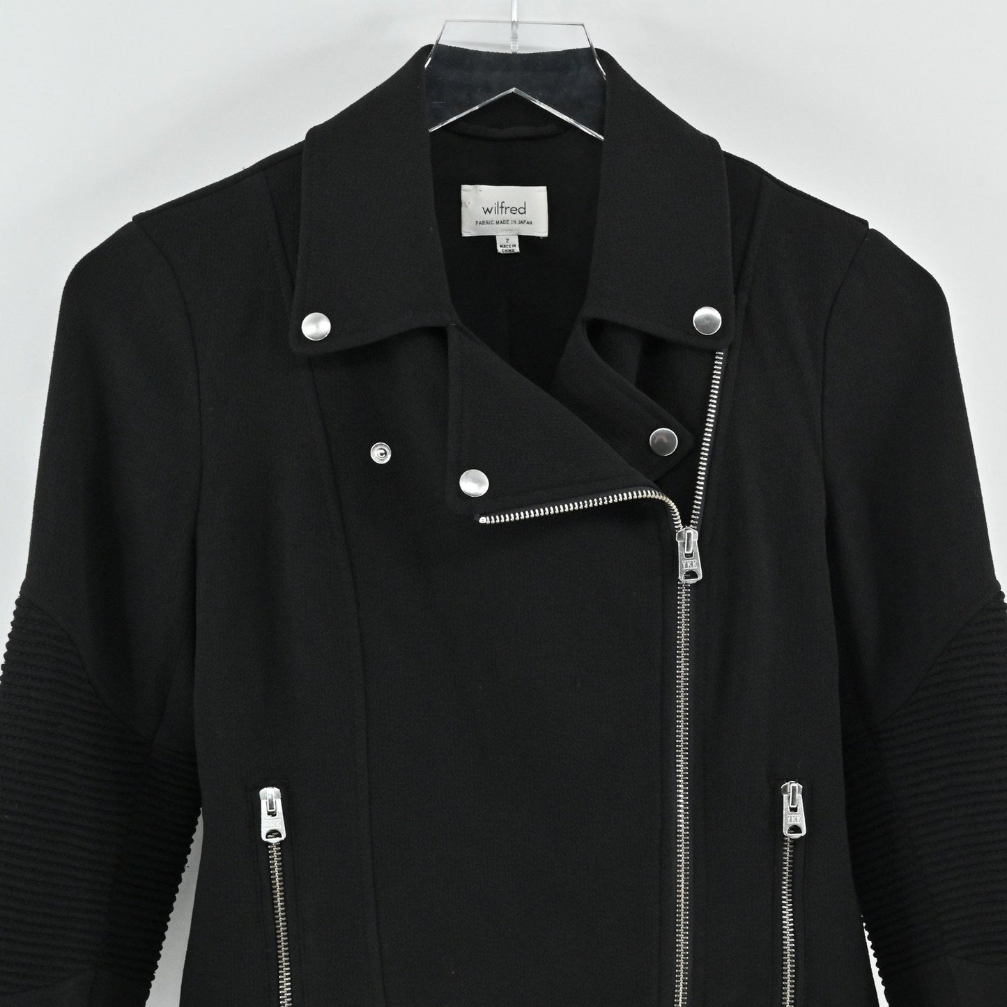 Aritzia Womens Black Moto Jacket Size 2 Wilfred Ribbed Sleeve Zip Up Rocker Punk