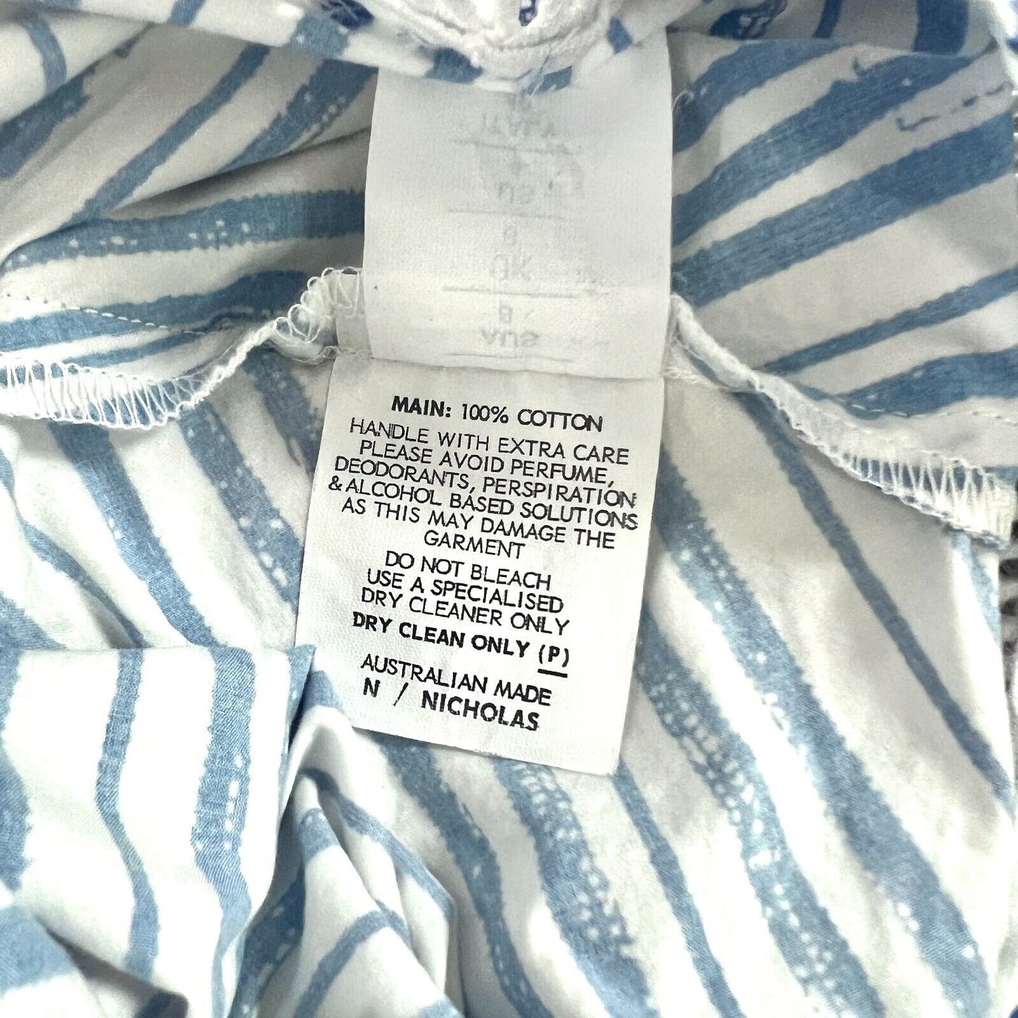 N NICHOLAS Top Womens Size 4 Blue White Off Shoulder Blouse Washed Stripe Cotton