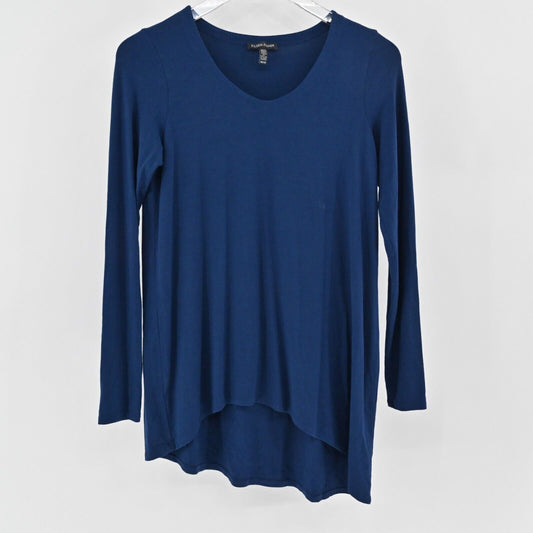 EILEEN FISHER Top Size XS Blue Tunic Jersey Shirt Asymmetrical Flowy Lagenlook