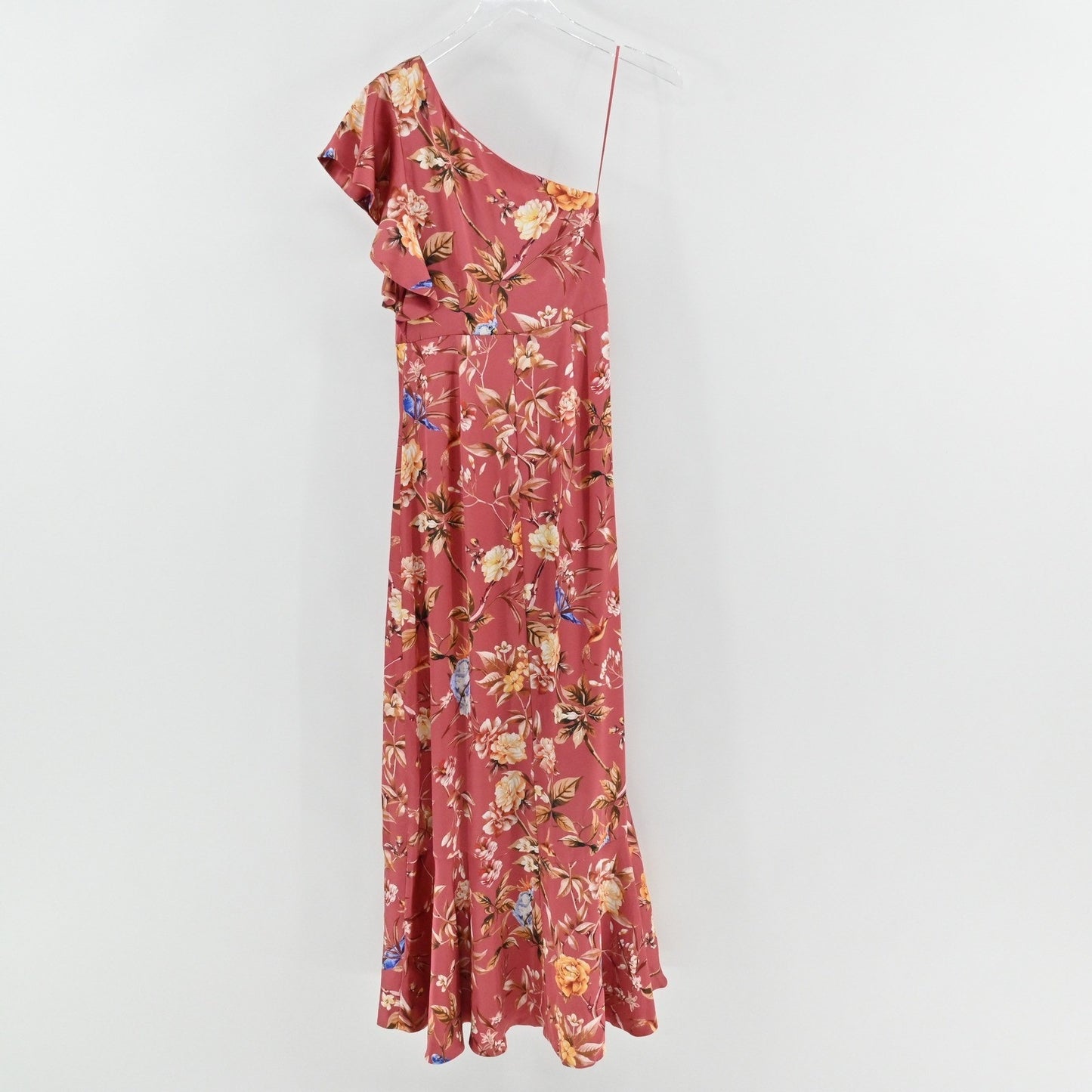 EXPRESS Floral Maxi Dress Size XS Romantic Whimsical One Shoulder Ruffle Elegant