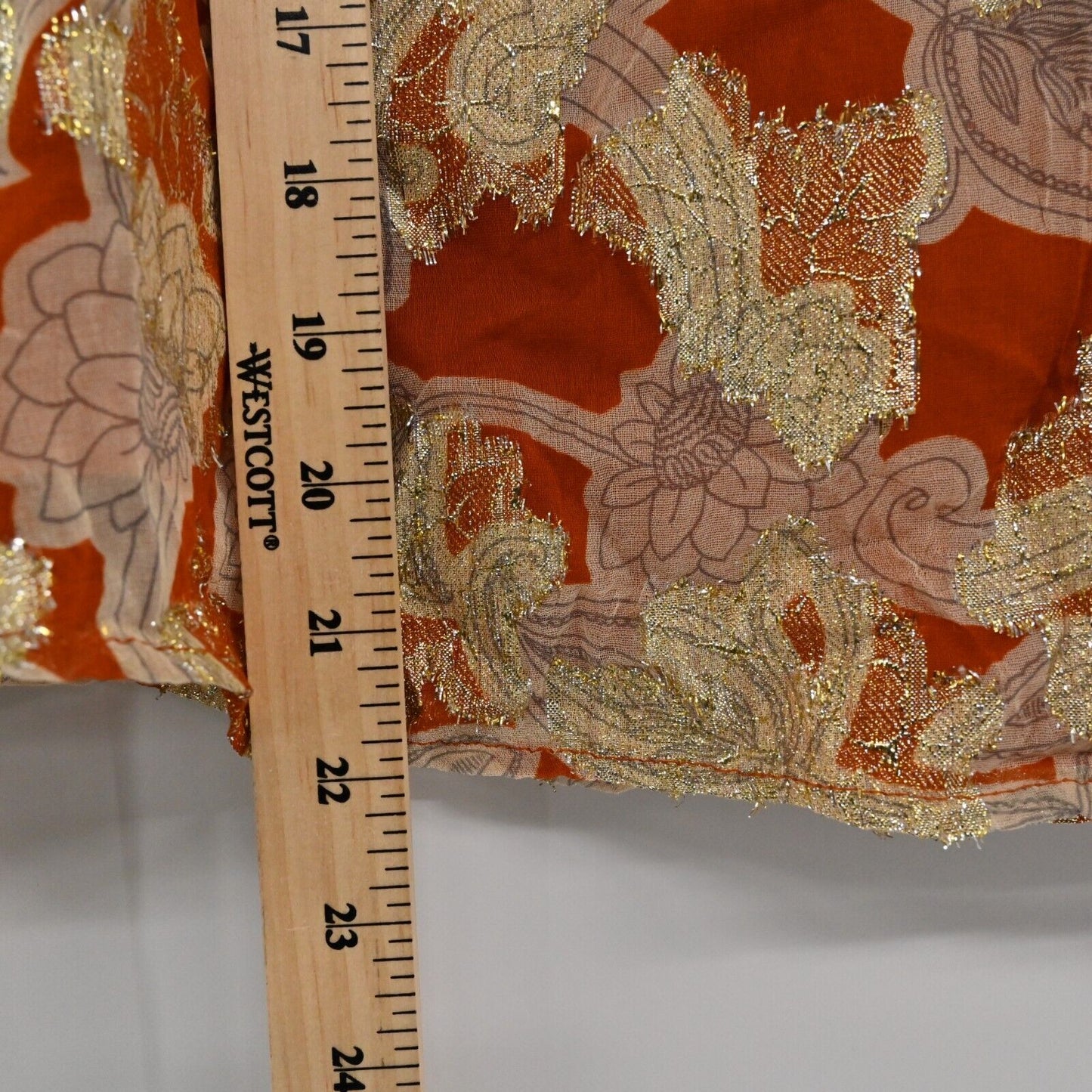 BODEN Top Womens Sz 6 VNeck Jacquard Blouse Rust Whirl Floral Print Long Sleeve