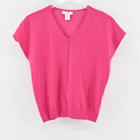 CYNTHIA ROWLEY Pink Sweater Womens Size S VNeck Short Dolman Sleeve Knit Top