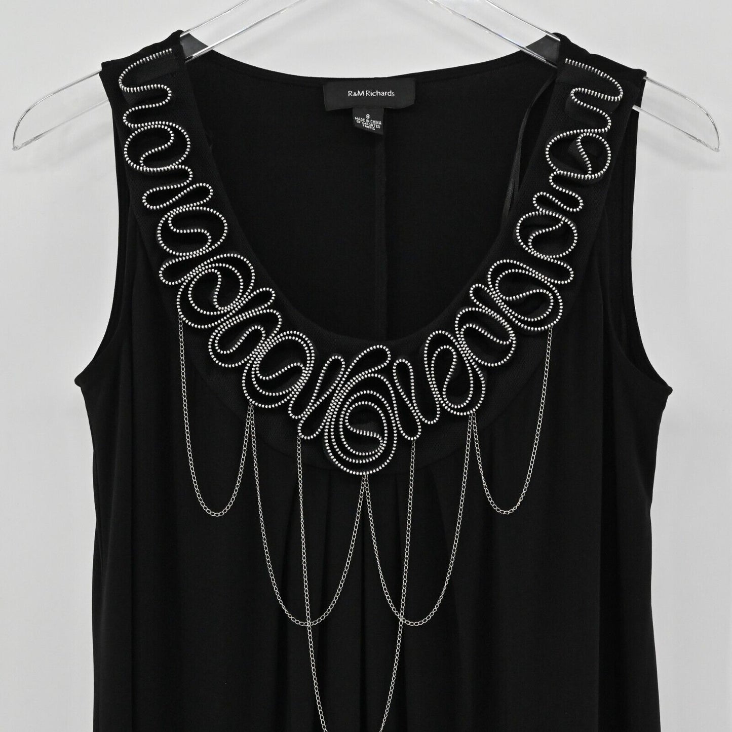 RM RICHARS Dress Size 8 Sleeveless Black Silver Chain Detail Scoop Neck Cocktail