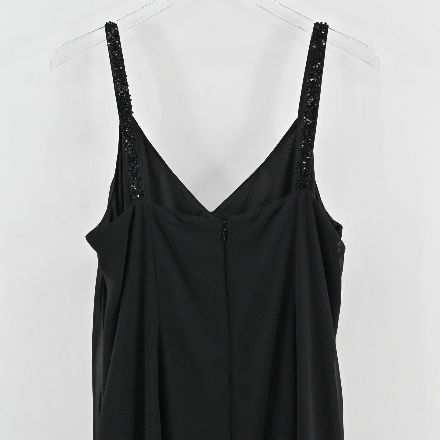 Vtg Y2k Whimsigoth Maxi Dress Size 14 Black Beaded Gown Sleeveless Ruched Grunge