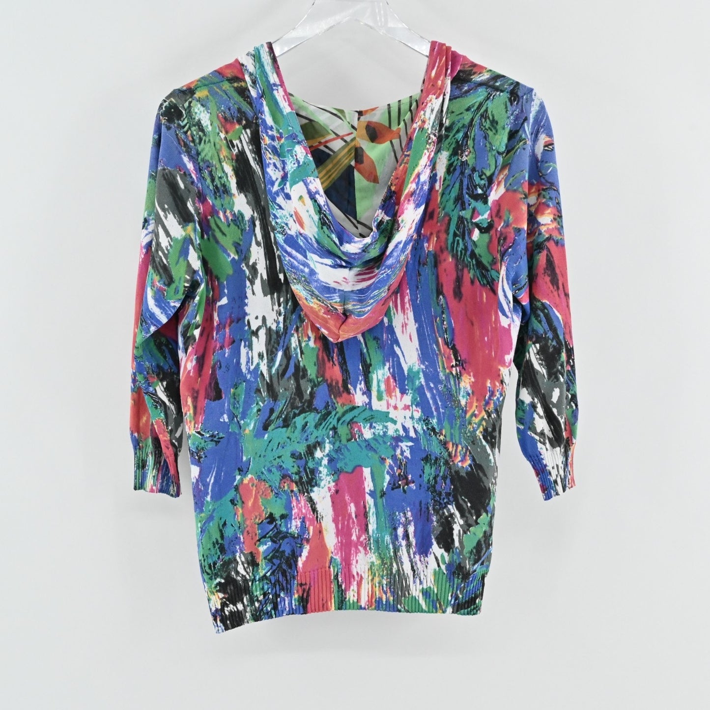 Alberto Makali Womens Beaded Zip Jacket Size L Cardigan Art to Wear Colorful