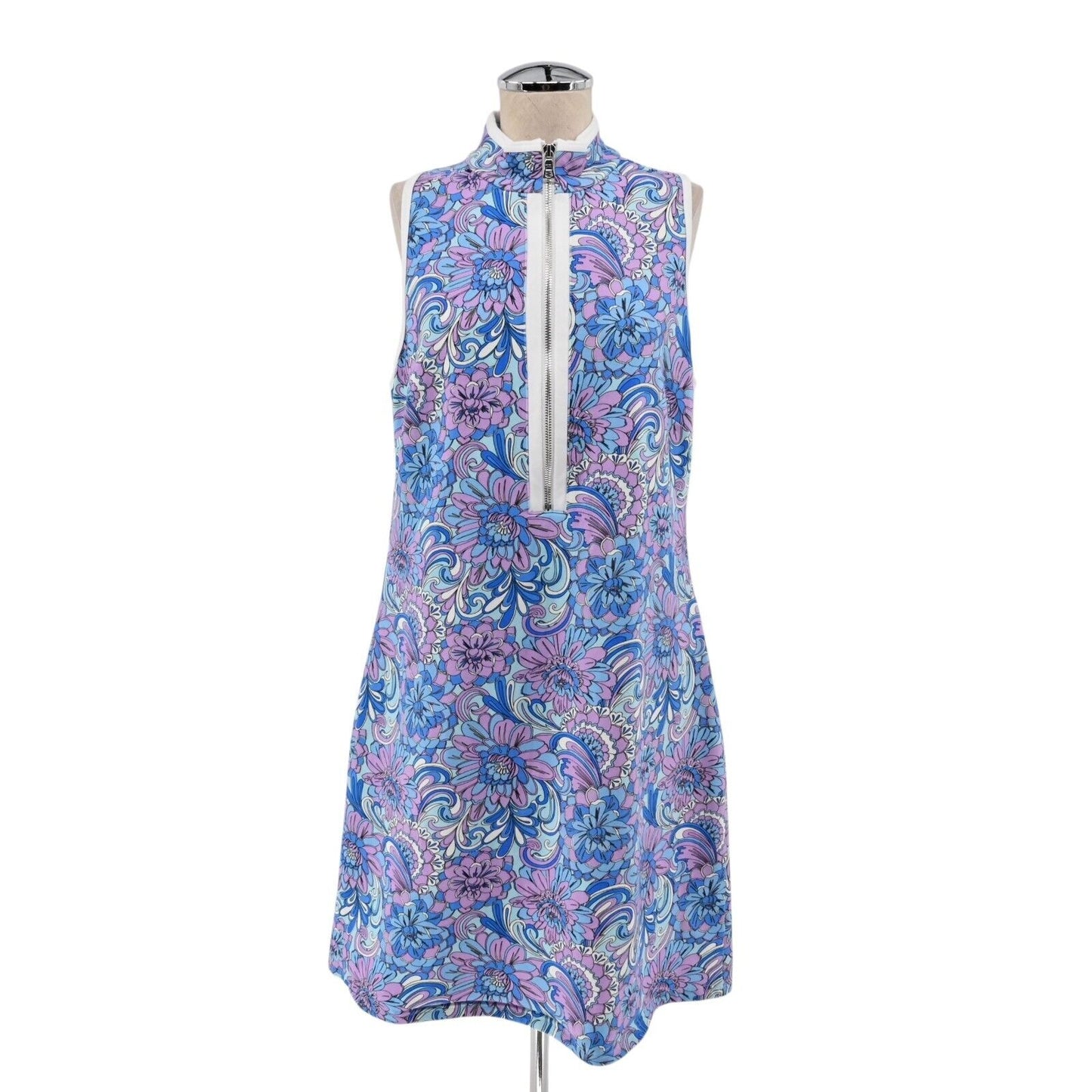 BOSTON PROPER Dress Womens Size L Abstract Floral Print Sleeveless Chic Zip