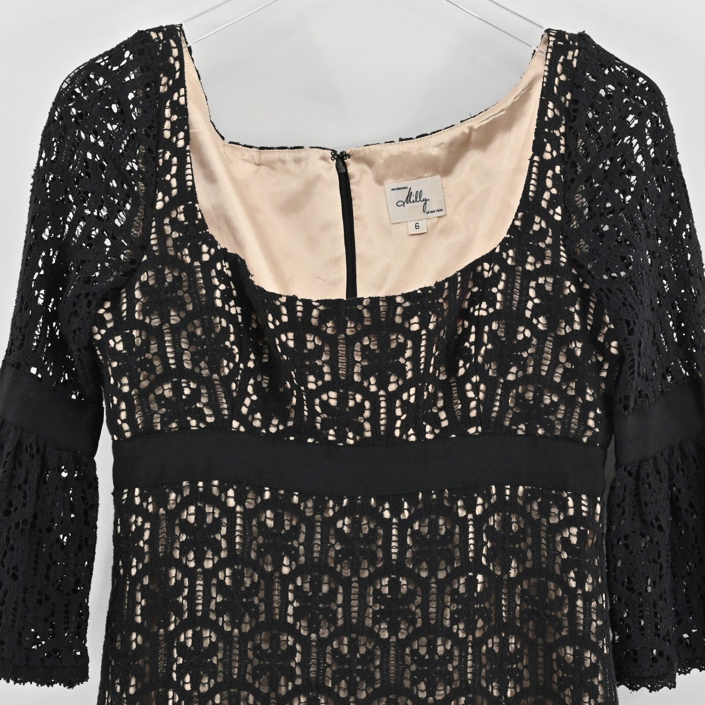 Milly Black Lace Dress Size 6 Milkmaid Bell Sleeve Whimsigoth Dark Romantic Y2k