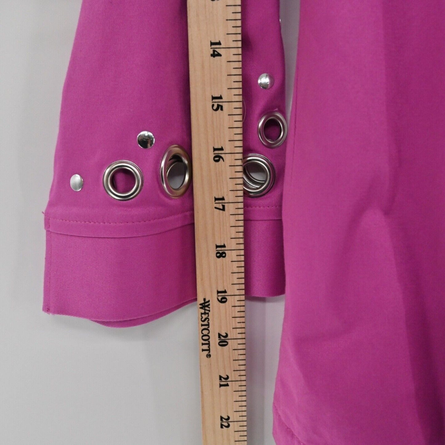 Vtg BOB MACKIE Jacket Womens Size S Pink Grommet Studded 3/4 Sleeve Full Zip 90s