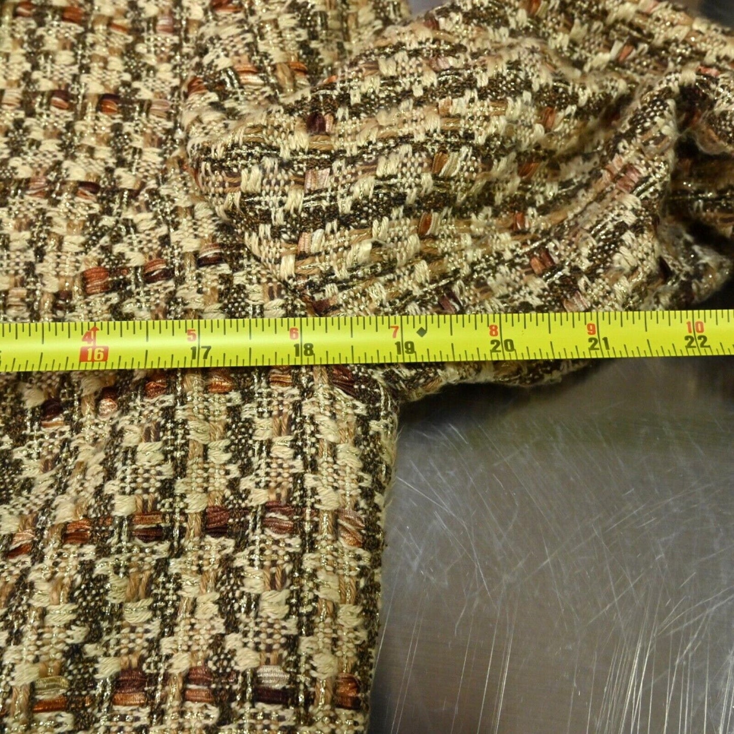 Vtg DANA BUCHMAN Jacket Womens Size 6 Brown Metallic Plaid Tweed Fringe Snap 00s