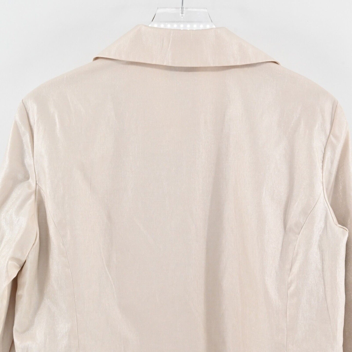 CHICOS Jacket Womens Size L Beige Metallic Cotton Blend Button Front Ailene NEW