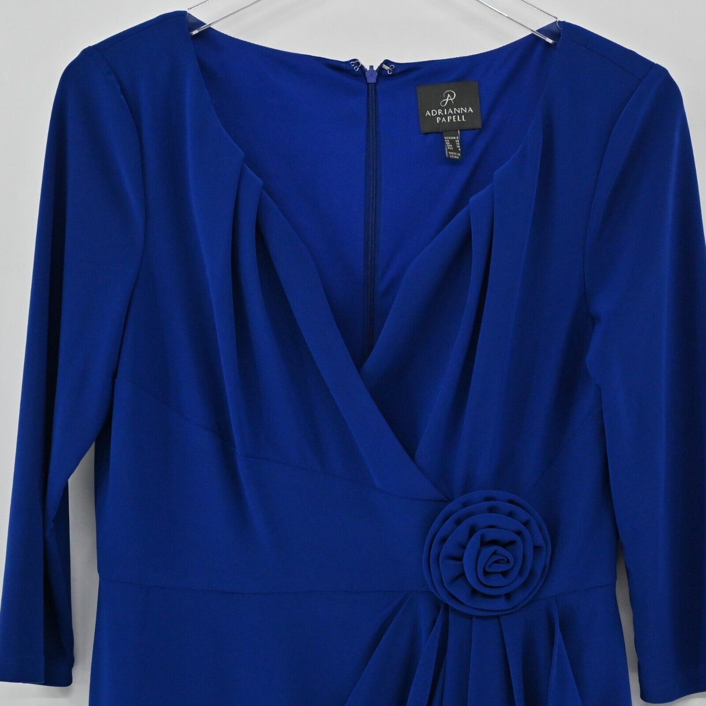 ADRIANNA PAPELL Dress Womens Size 6 Rosette Draped Cascade Solid Indigo Blue