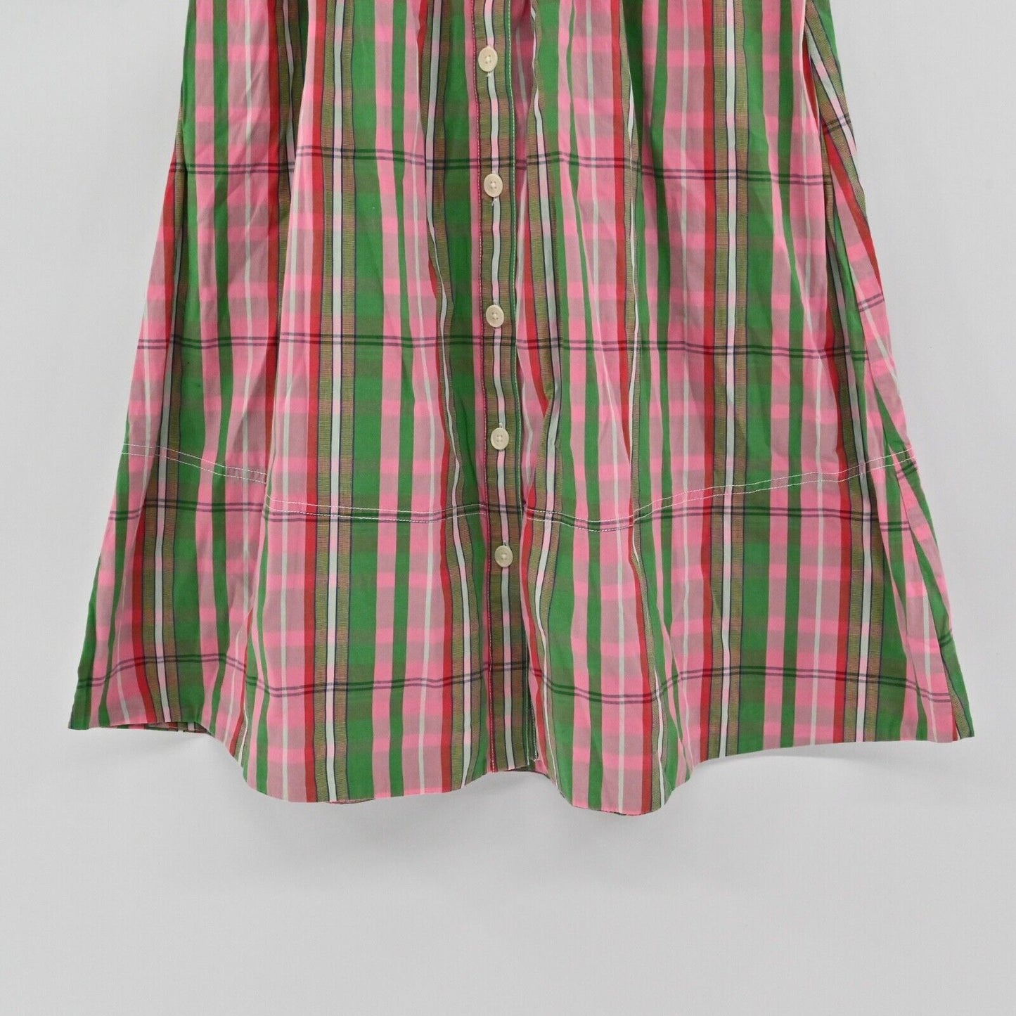 J CREW Skirt Sz 00 Pink Green Plaid Organic Cotton Blend Button Front Midi Retro