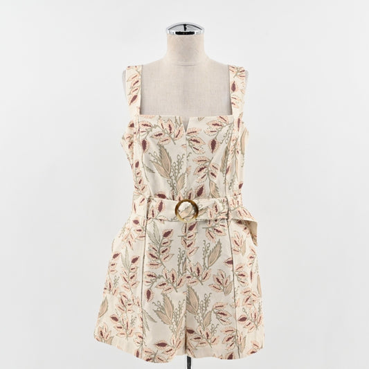 INTERMIX Womens Stefania Romper Size 12 Floral Print Belted Sleeveless Cream