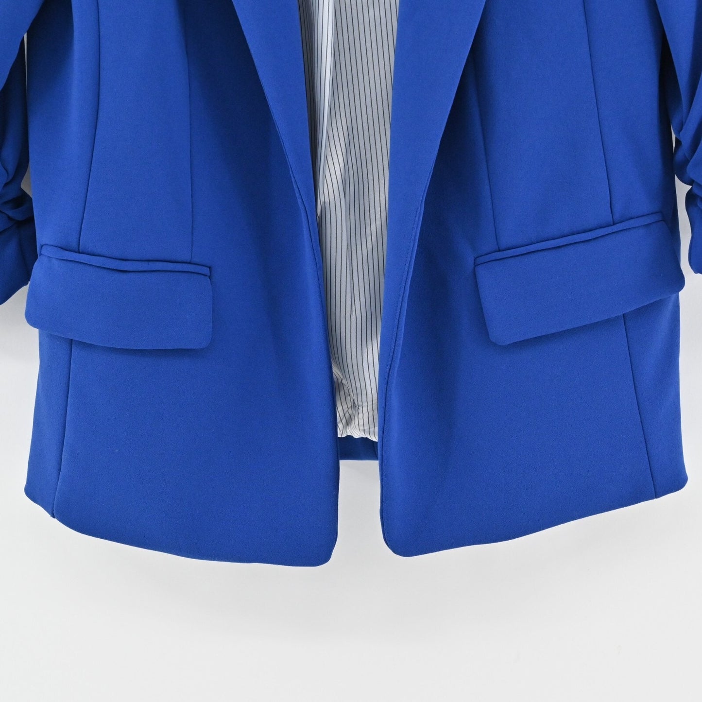 RACHEL ZOE Blue Blazer Womens Size M Crepe Quarter Ruched Sleeve Career Jacket