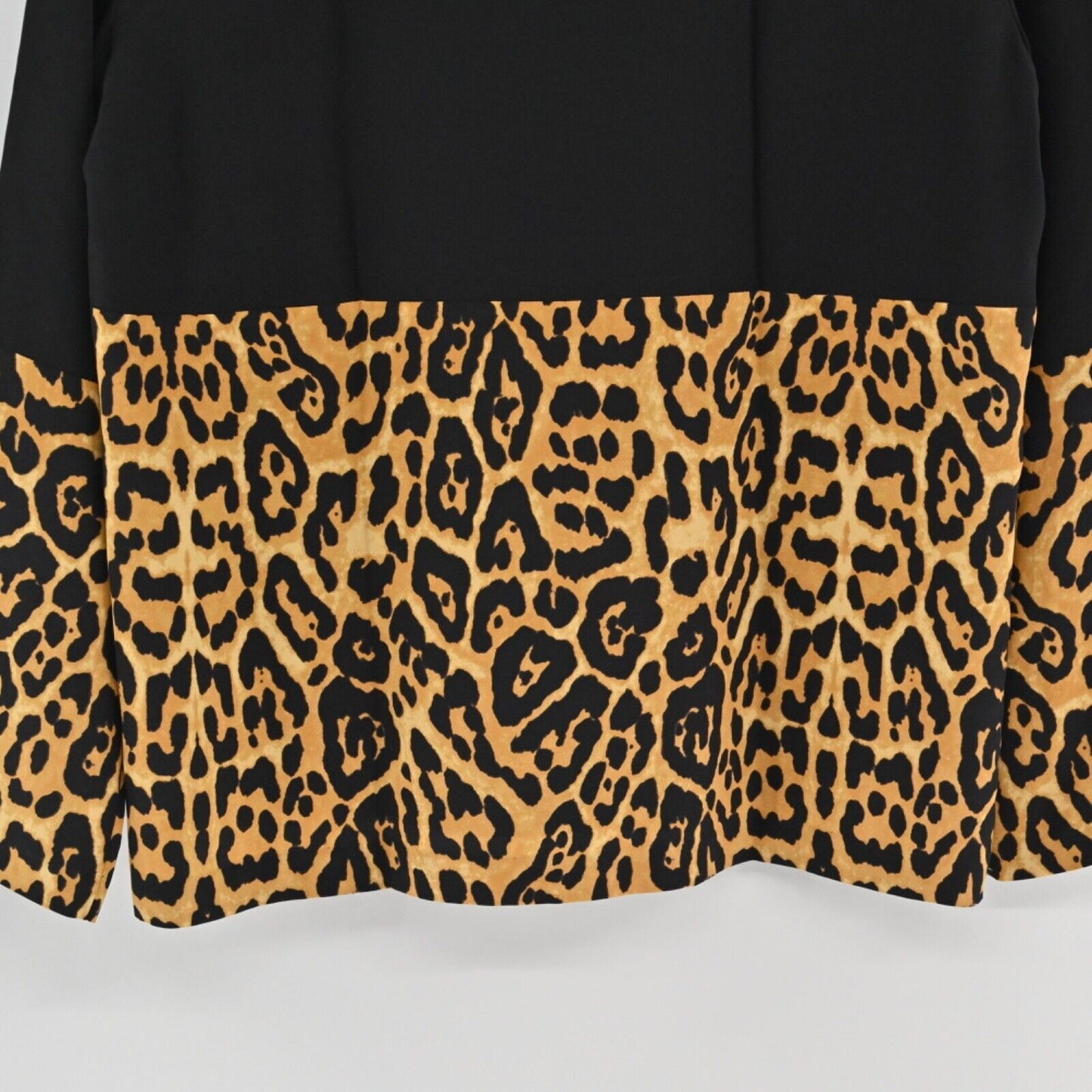 INTERMIX Top Womens Size S Colorblock Black Leopard Print 100% Silk Long Sleeves