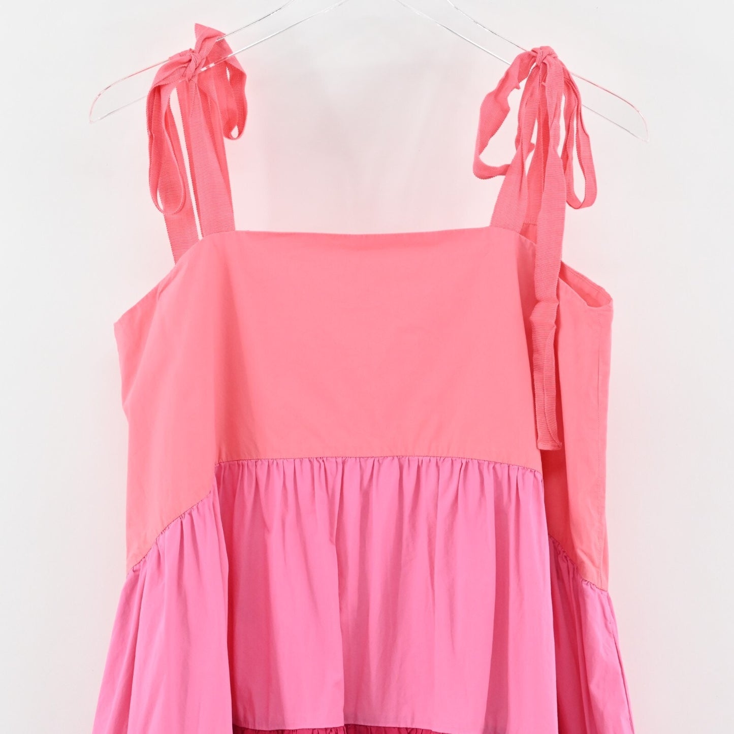 PETER SOM Pink Color Block Dress Size 10 Three Tier Sleeveless Tie Shoulder Midi