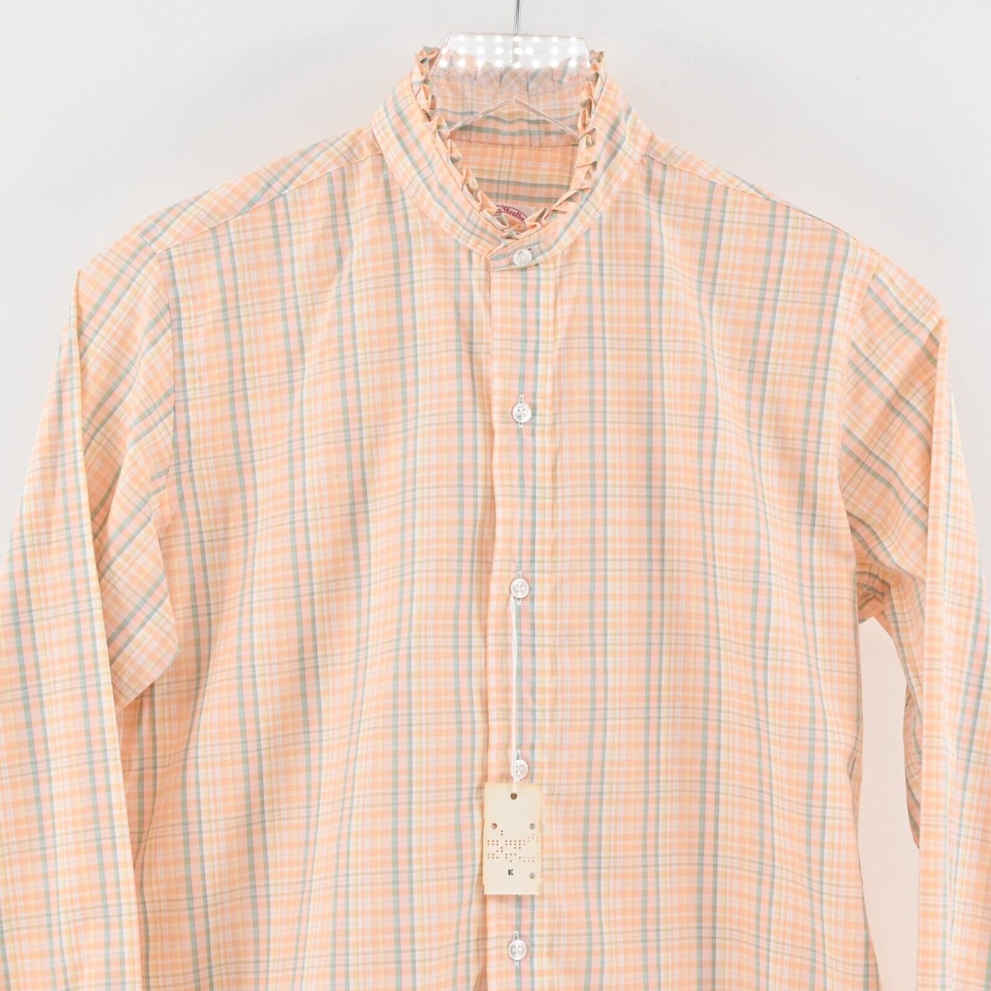 Vtg BROOKS BROTHERS Top Womens Size 10 Orange Cotton Plaid Ruffle Deadstock 70s